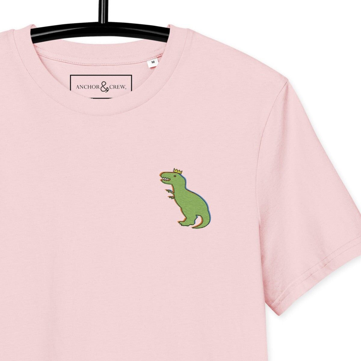 T-shirt brodé en coton biologique « T-Rex » dansant dans la nature