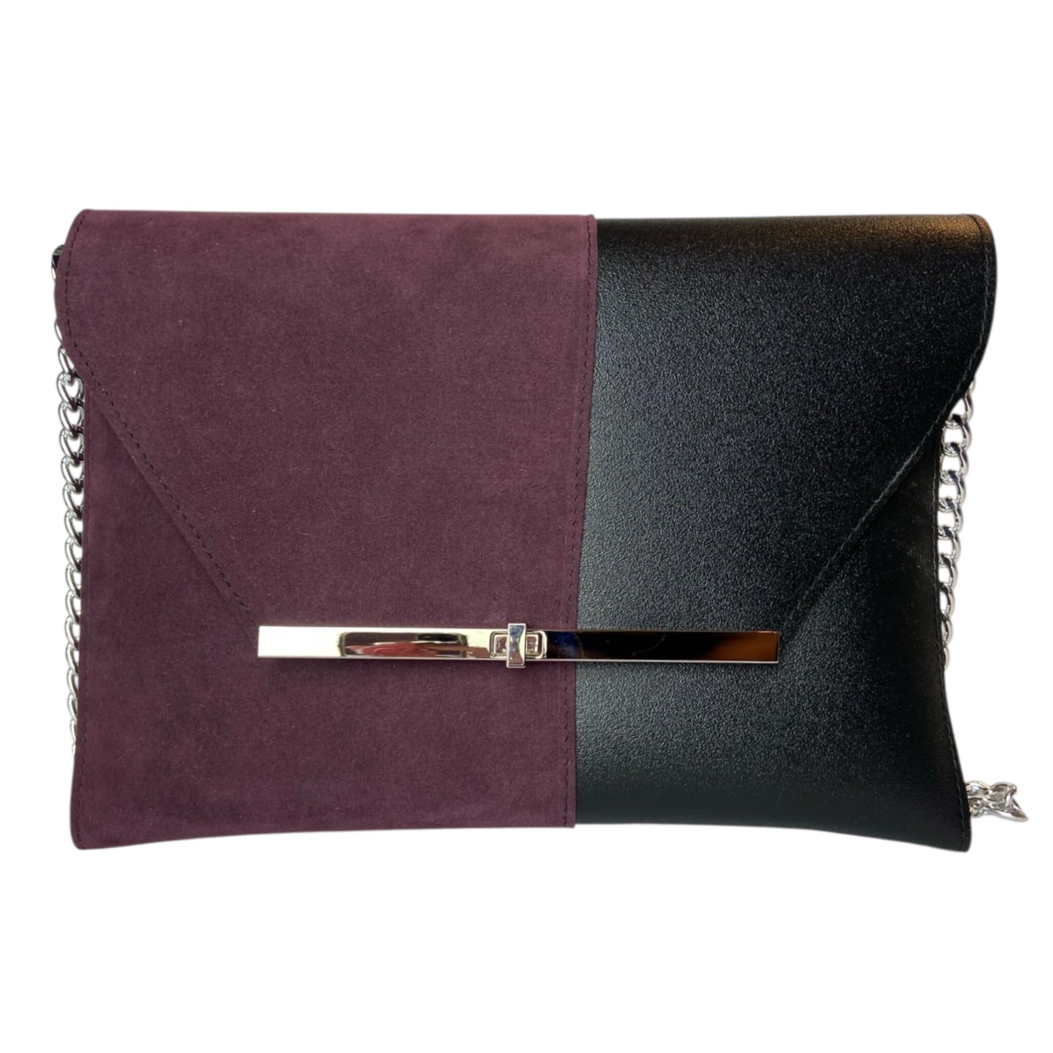 Clutch Maxi Bordeaux & Nero Satinato - Borsa donna a mano e tracolla