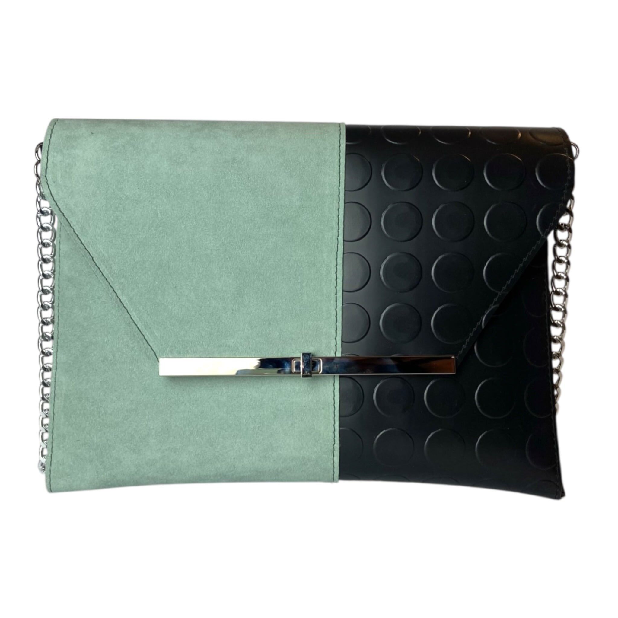 Clutch Maxi Verde Menta & Nero Pois - Borsa donna a mano e tracolla