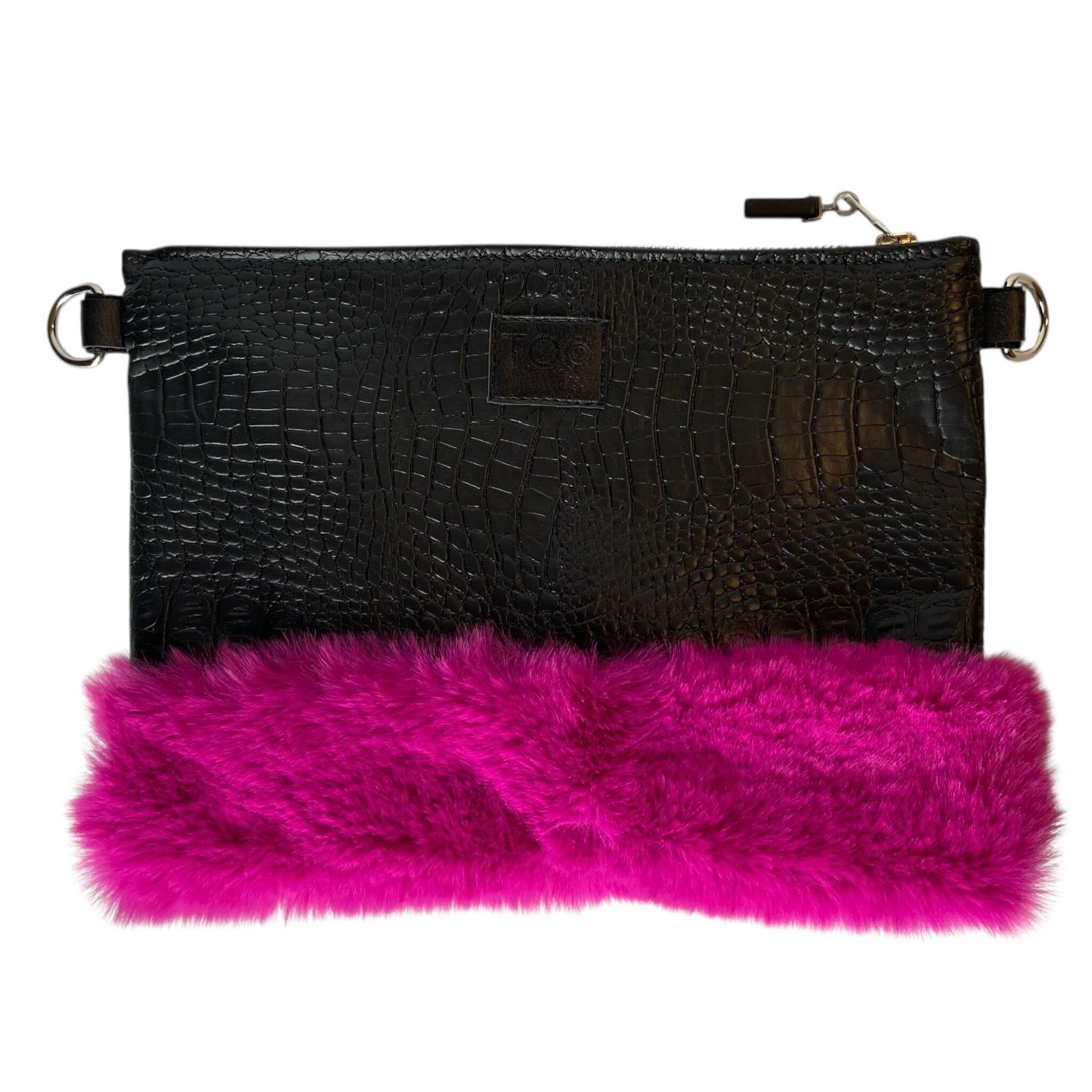 Schwarz-fuchsiafarbene Umhängetasche – Damenhandtasche und Umhängetasche