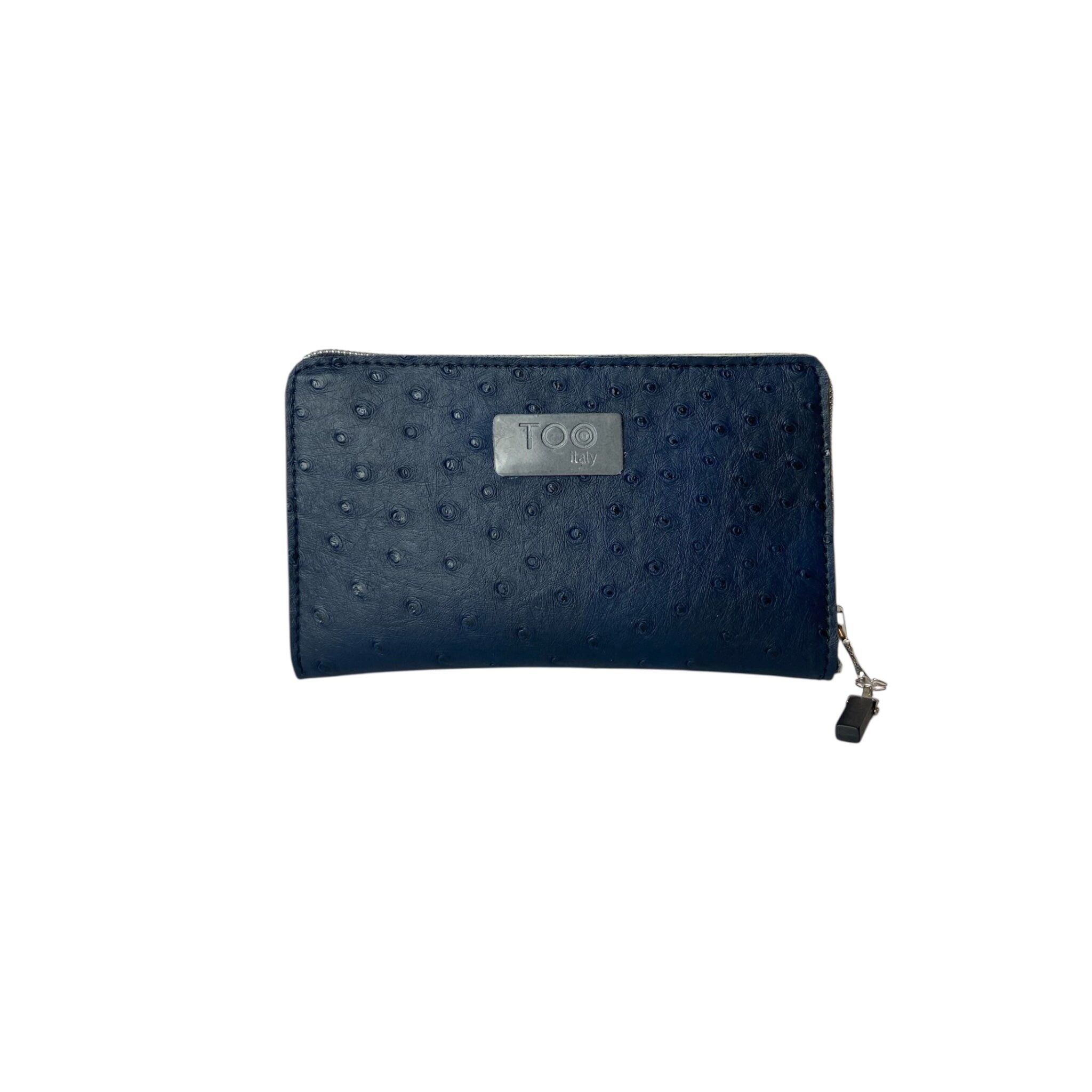 Mini-Geldbörse mit blauem Straußenleder - Damen-Geldbörse