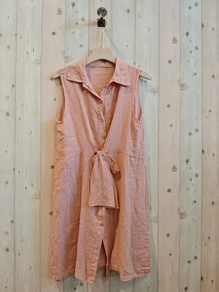 REF 17298 ABITO SENZA MANICHE CON FIOCCO 100% LINO