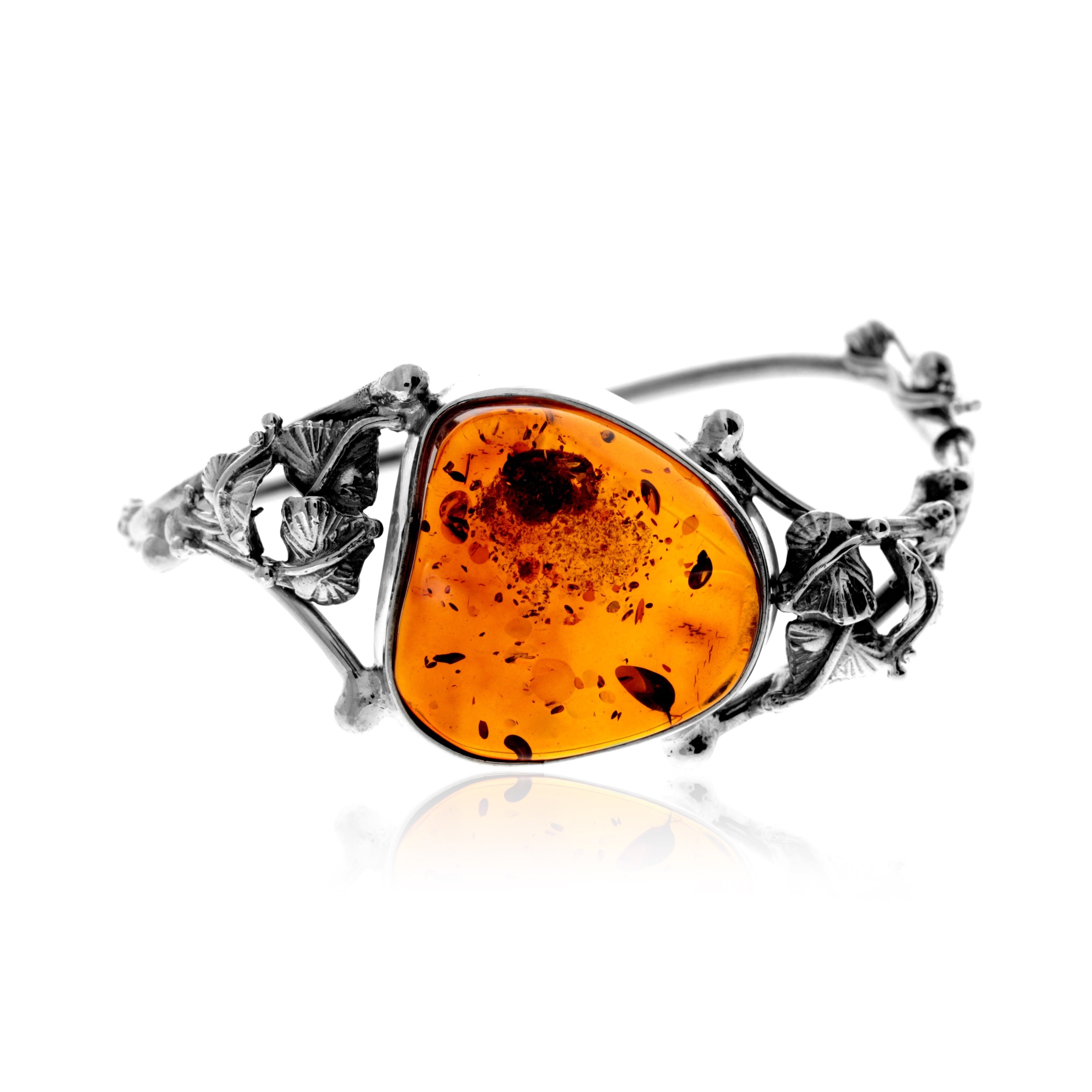 Exklusiver Armreif aus 925er Sterlingsilber und echtem baltischen Bernstein in Cognac – BL0201