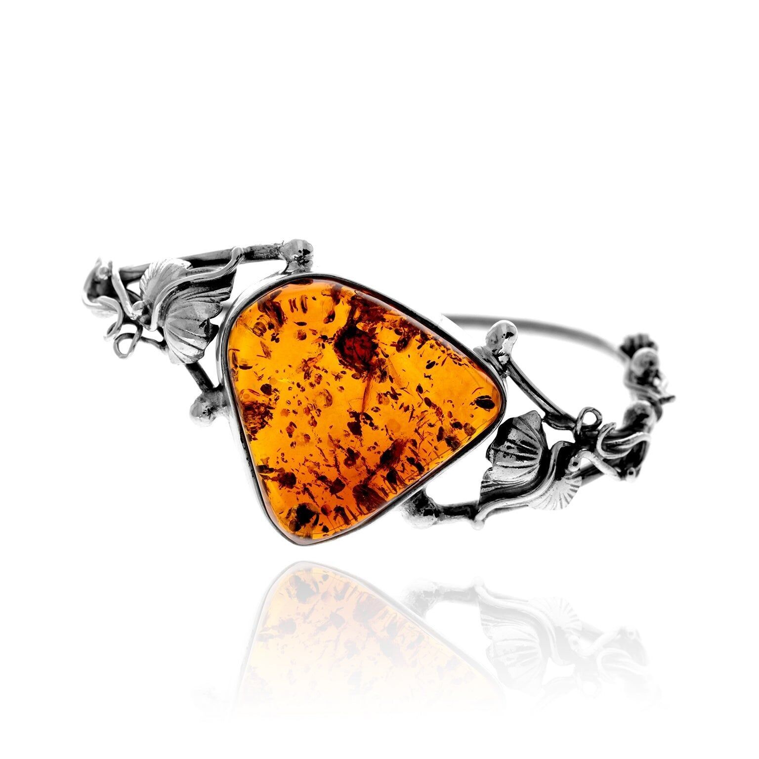 Exklusiver Armreif aus 925er Sterlingsilber und echtem baltischen Bernstein in Cognac – BL0203