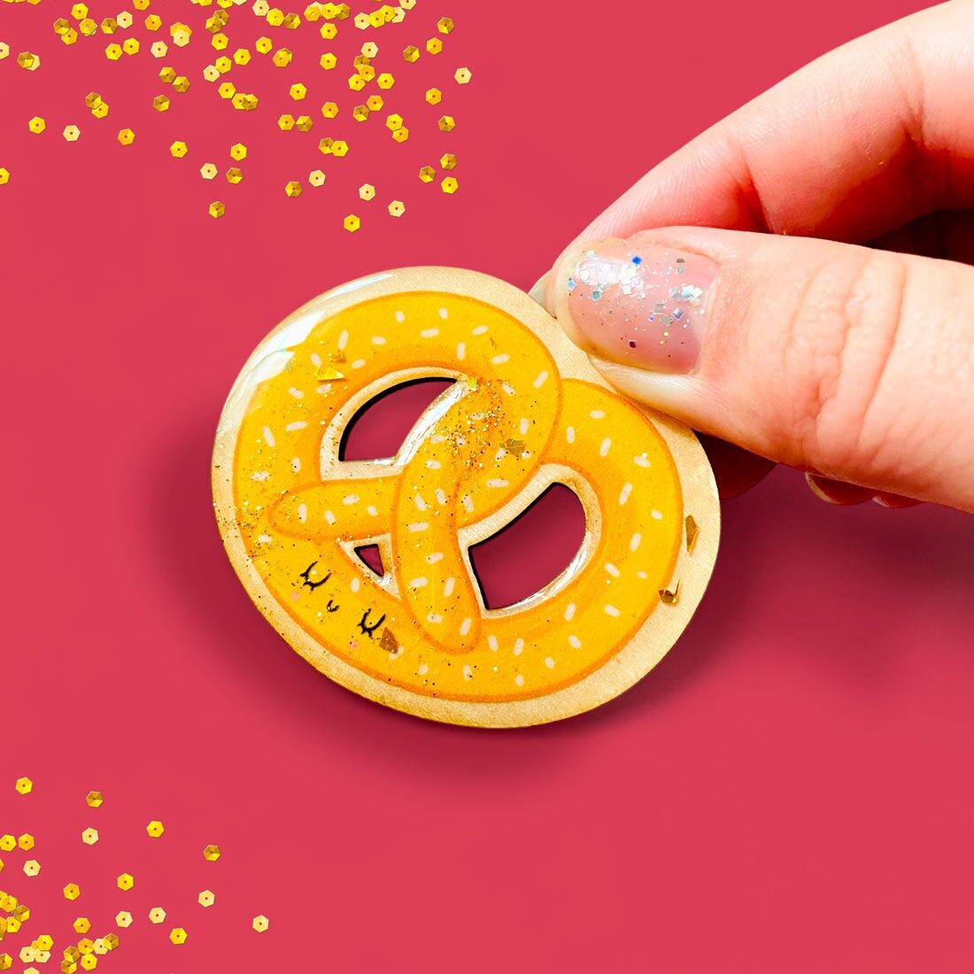 Magnet, Weihnachtsbrezelmagnet, illustriert, aus Holz und Harz - Handgefertigt in Frankreich