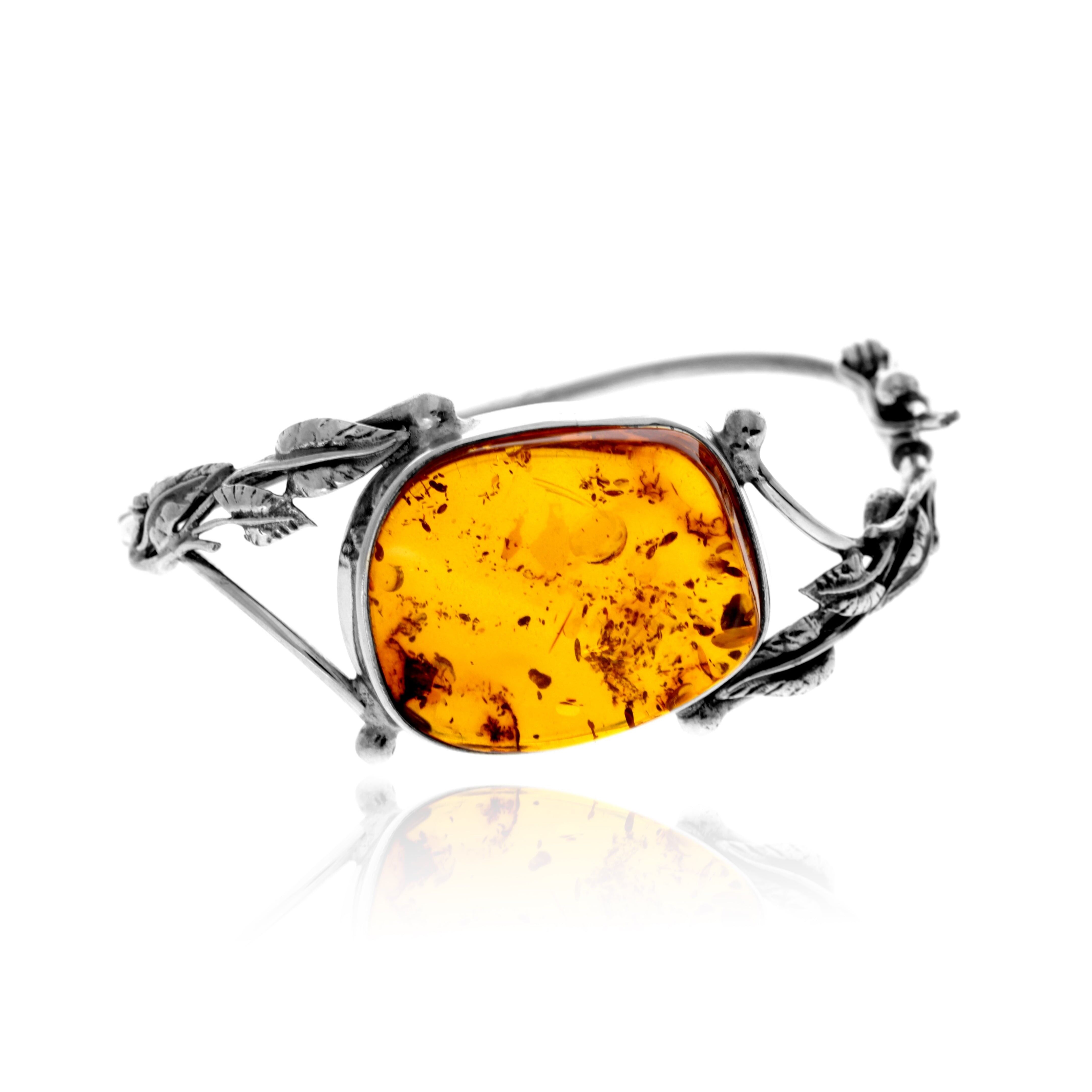 Exklusiver Armreif aus 925er Sterlingsilber und echtem baltischen Bernstein in Cognac – BL0205