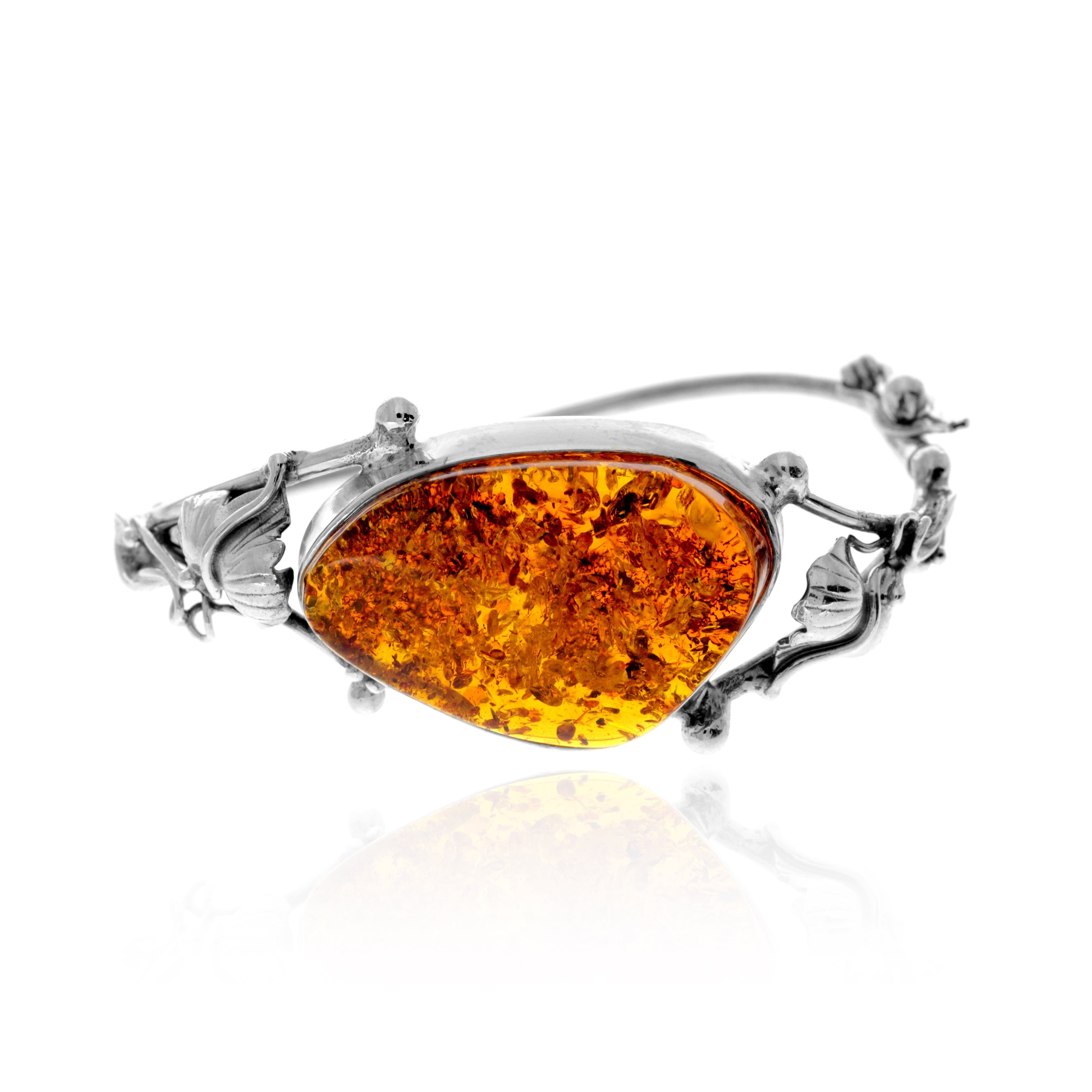 Exklusiver Armreif aus 925er Sterlingsilber und echtem baltischen Bernstein in Cognac – BL0206