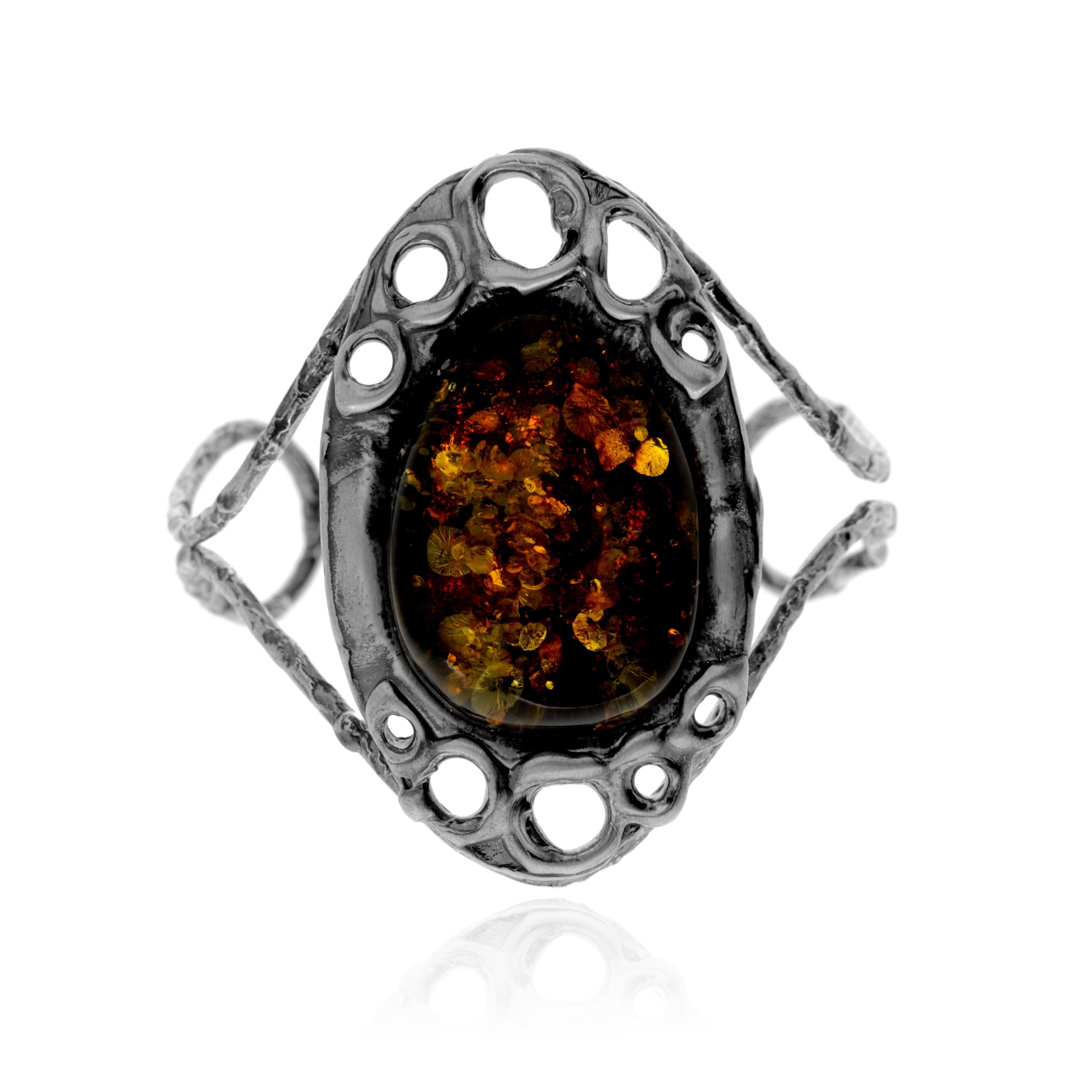 Exklusiver Armreif aus 925er Sterlingsilber und echtem grünen baltischen Bernstein – BL0208