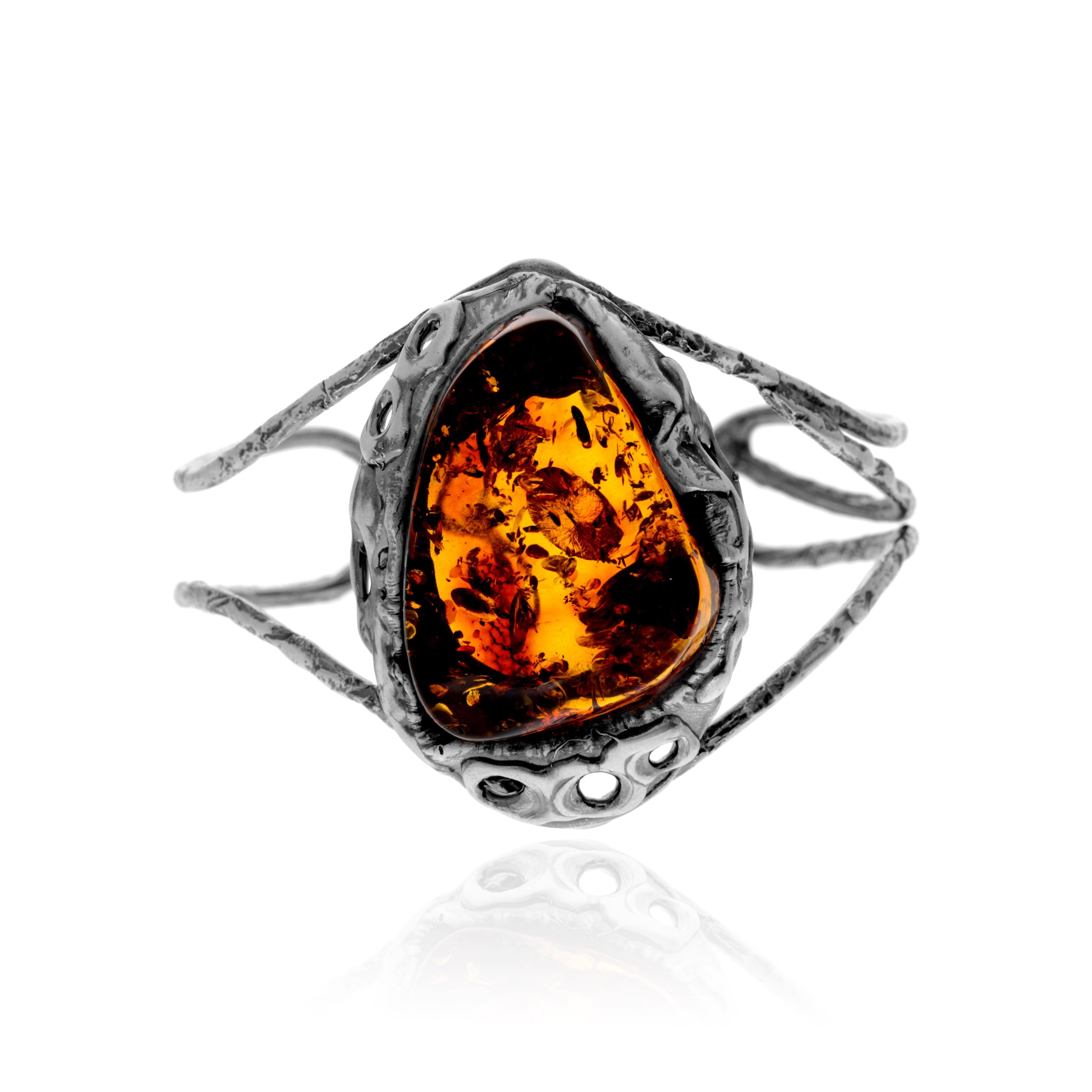 Exklusiver Armreif aus 925er Sterlingsilber und echtem baltischen Bernstein in Cognac – BL0212