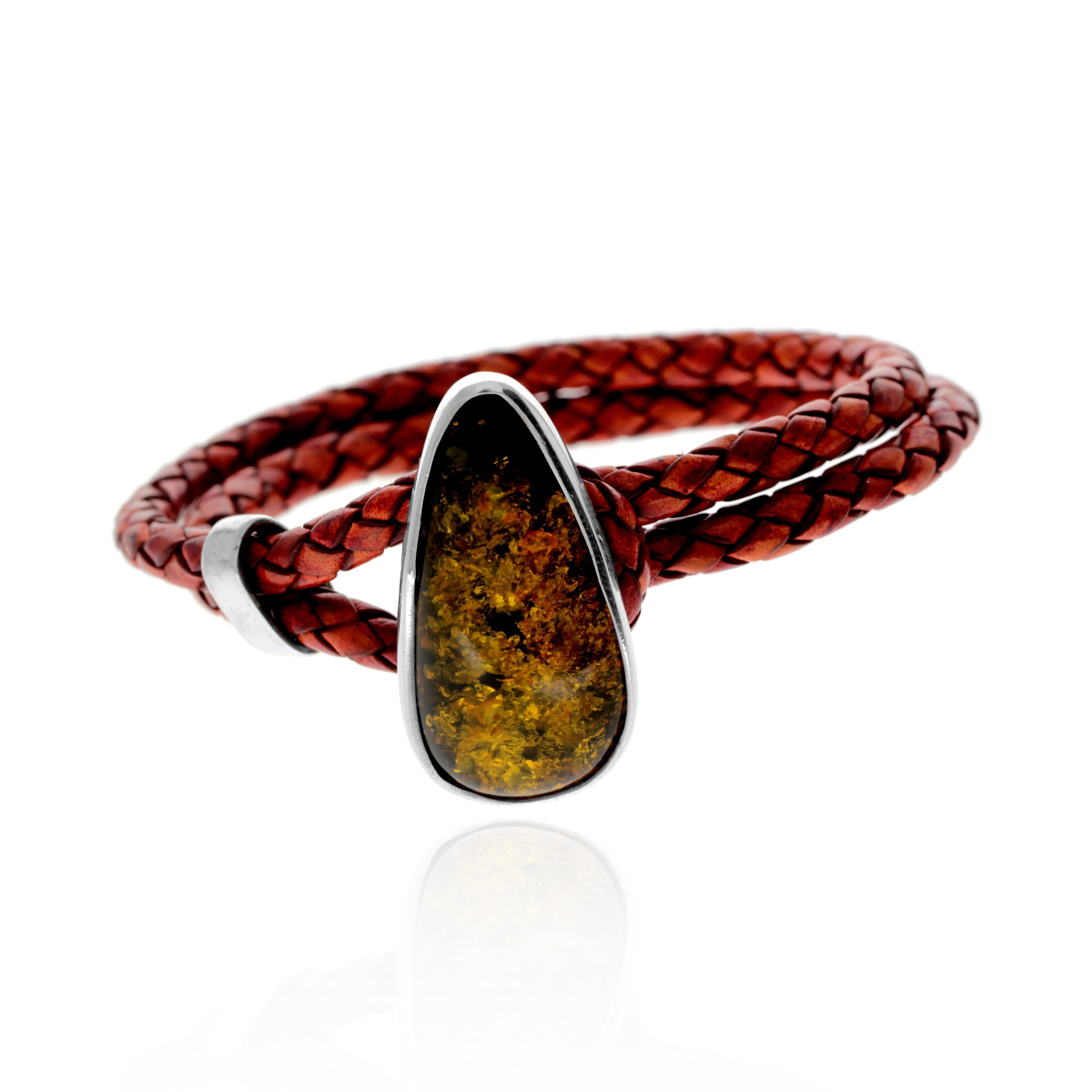 Exklusiver Armreif aus 925er Sterlingsilber und echtem grünen baltischen Bernstein – BL0213