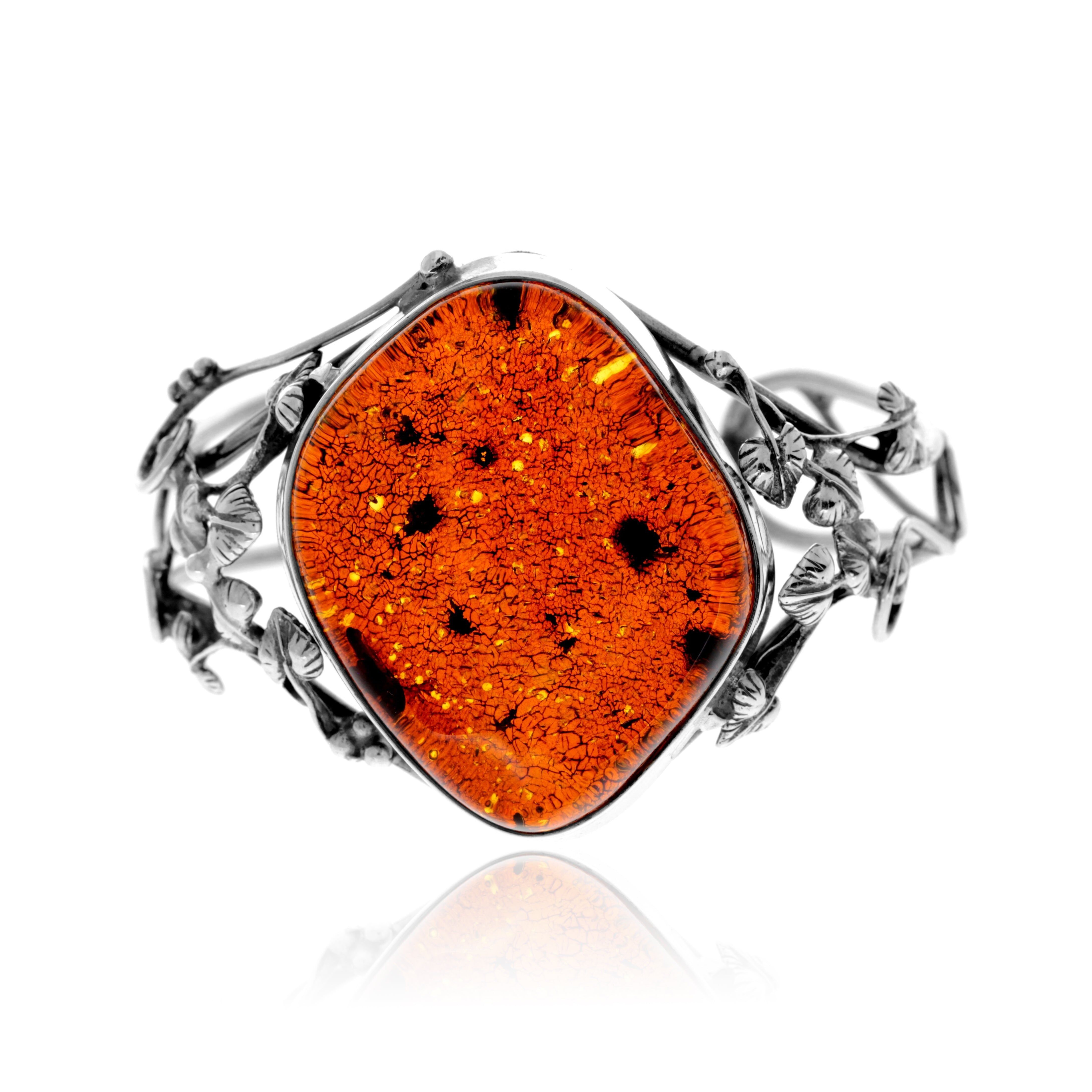 Exklusiver Armreif aus 925er Sterlingsilber und echtem baltischen Bernstein in Cognac – BL0214