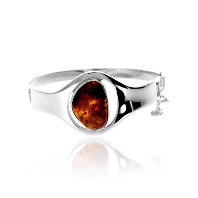 Brazalete exclusivo de plata de ley 925 y ámbar báltico auténtico color coñac - BL0242