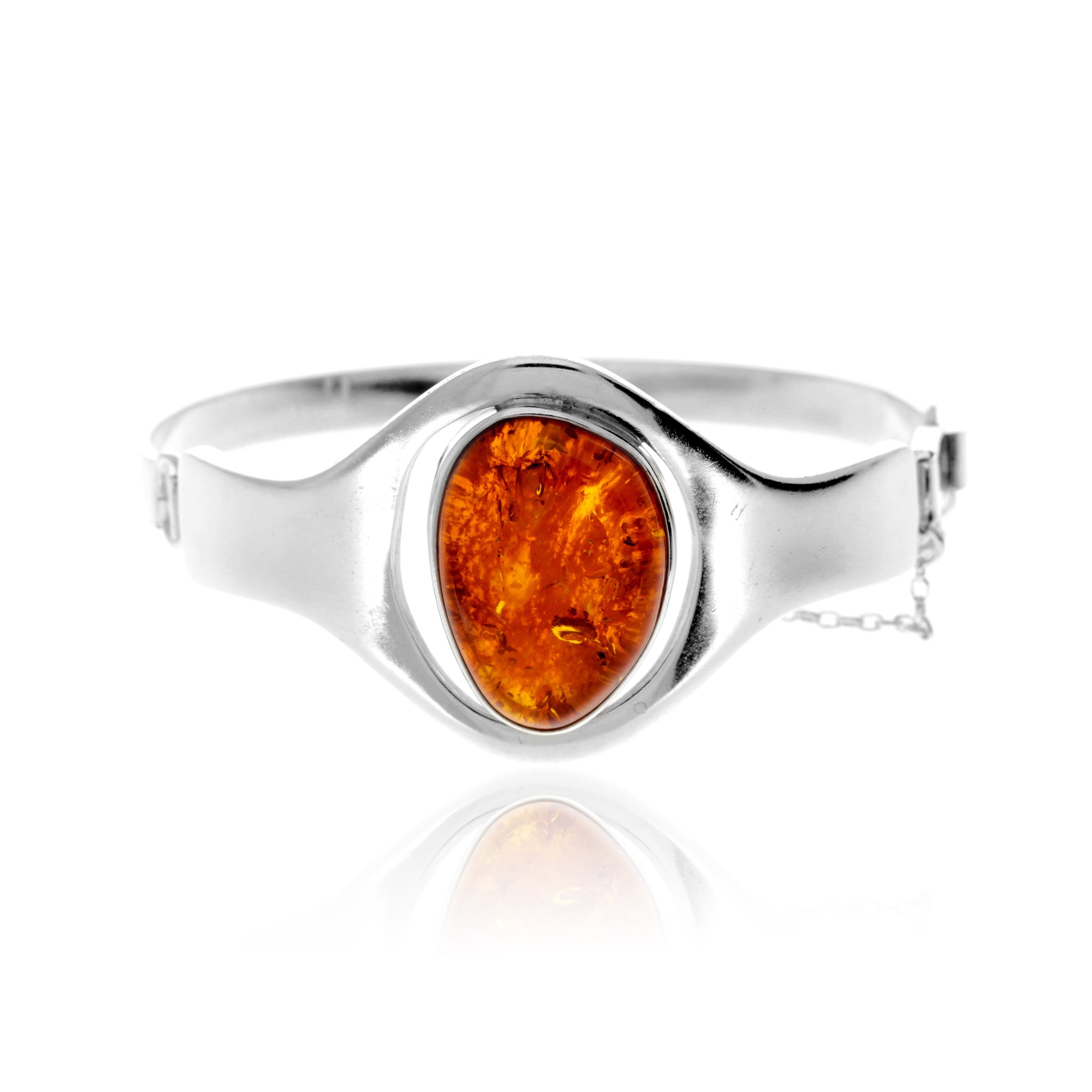 Exklusiver Armreif aus 925er Sterlingsilber und echtem baltischen Bernstein in Cognac – BL0243