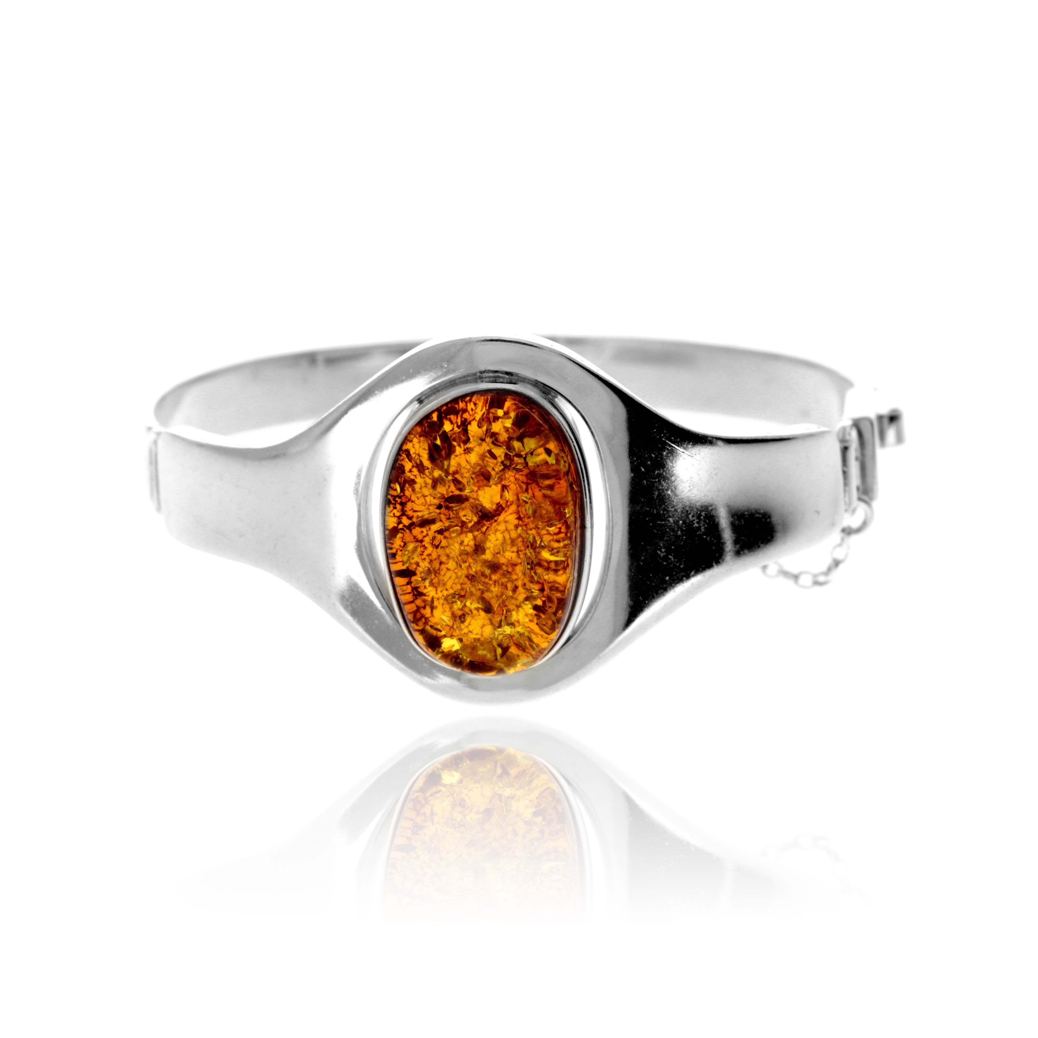 Exklusiver Armreif aus 925er Sterlingsilber und echtem baltischen Bernstein in Cognac – BL0245