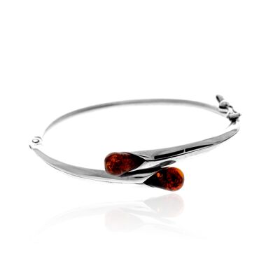 Exklusiver Armreif aus 925er Sterlingsilber und echtem baltischen Bernstein in Cognac – BL0252