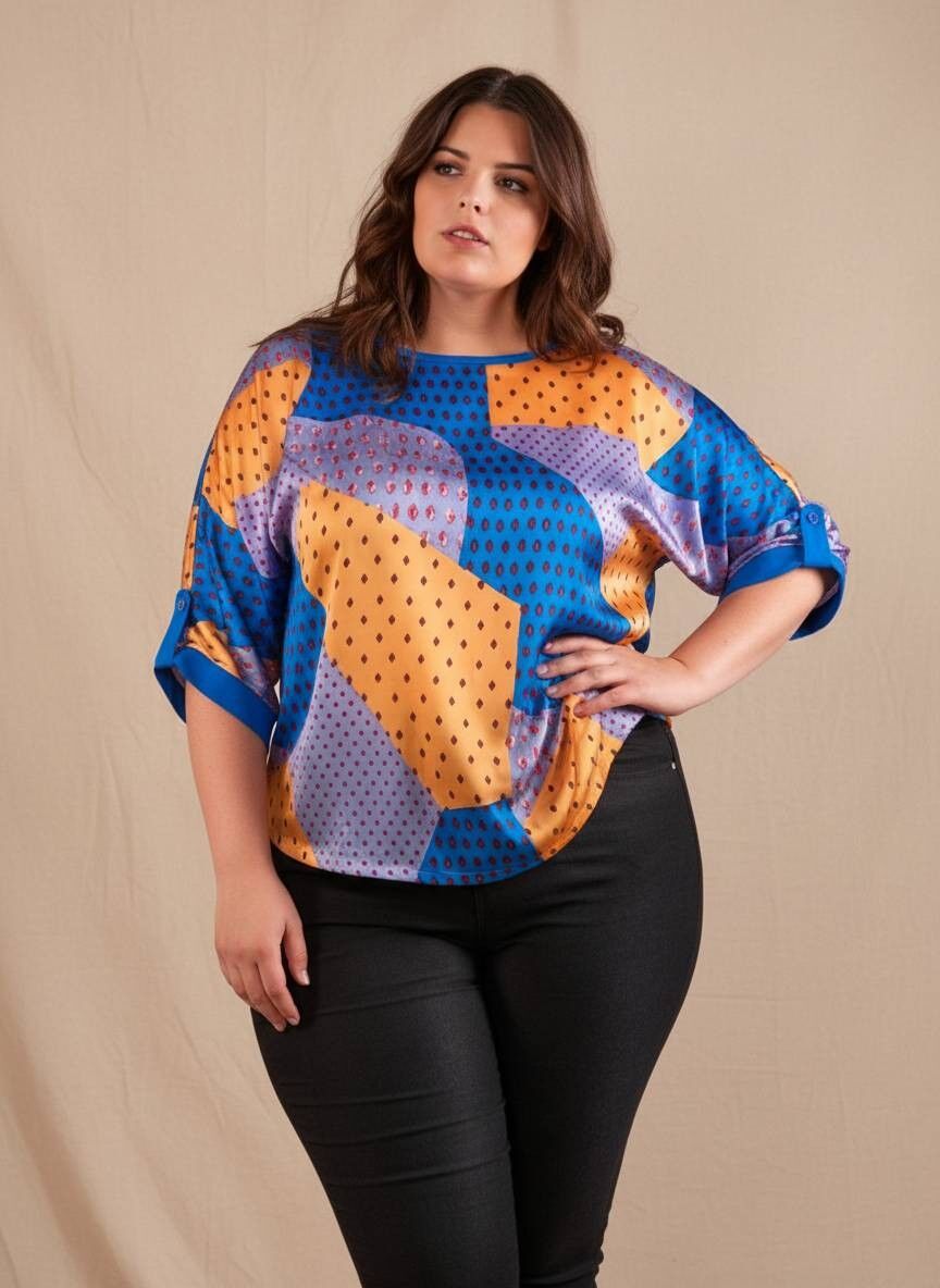 Blouse soyeuse grande taille imprimé jaune (C6111)