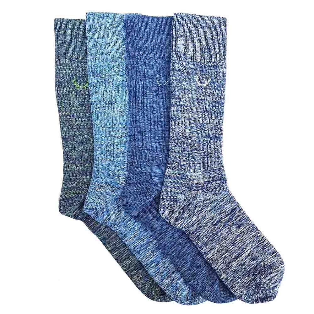 4 Paar blaue und blaugrüne Herrensocken aus Bio-Baumwolle