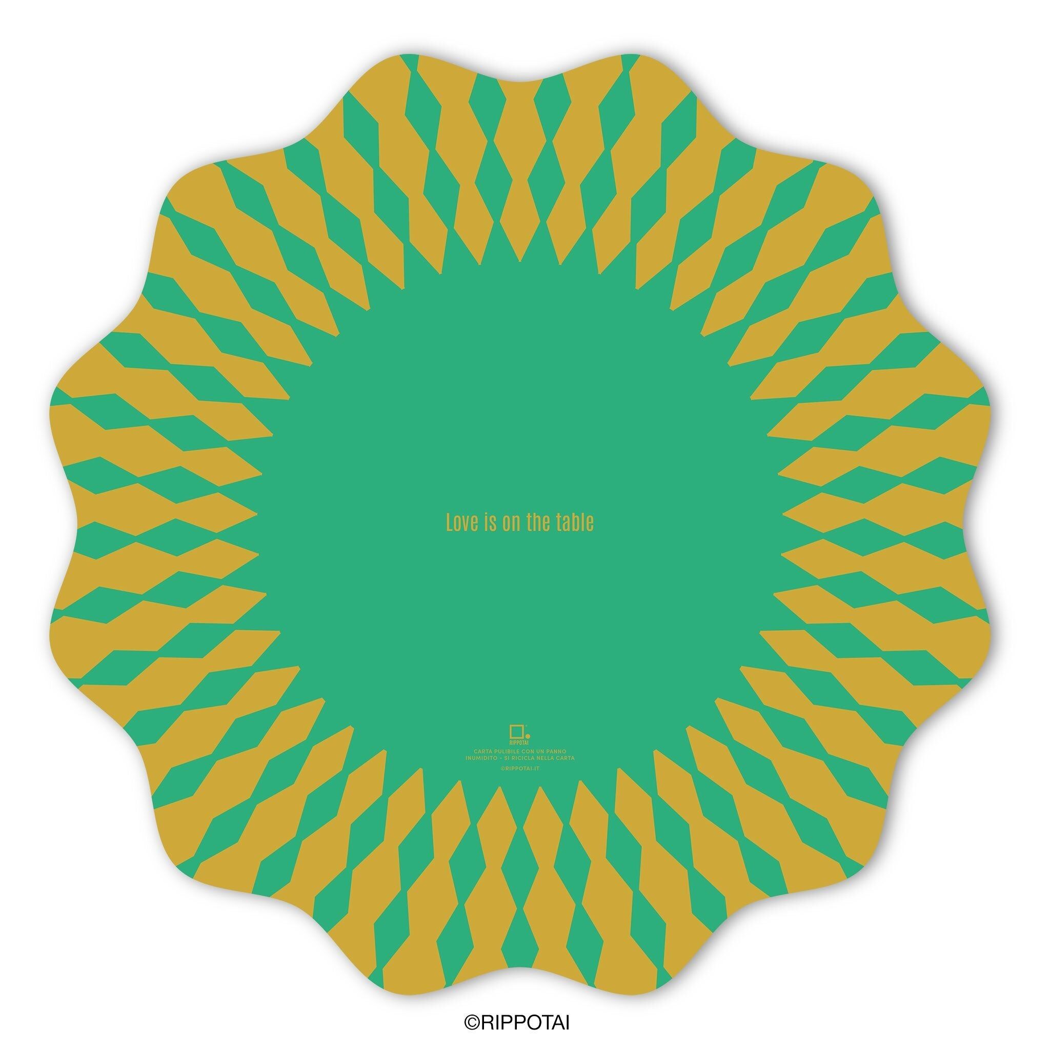 Green Sun Geometric Elegant Placemats - Set of 3 Placemats + 3 Coasters