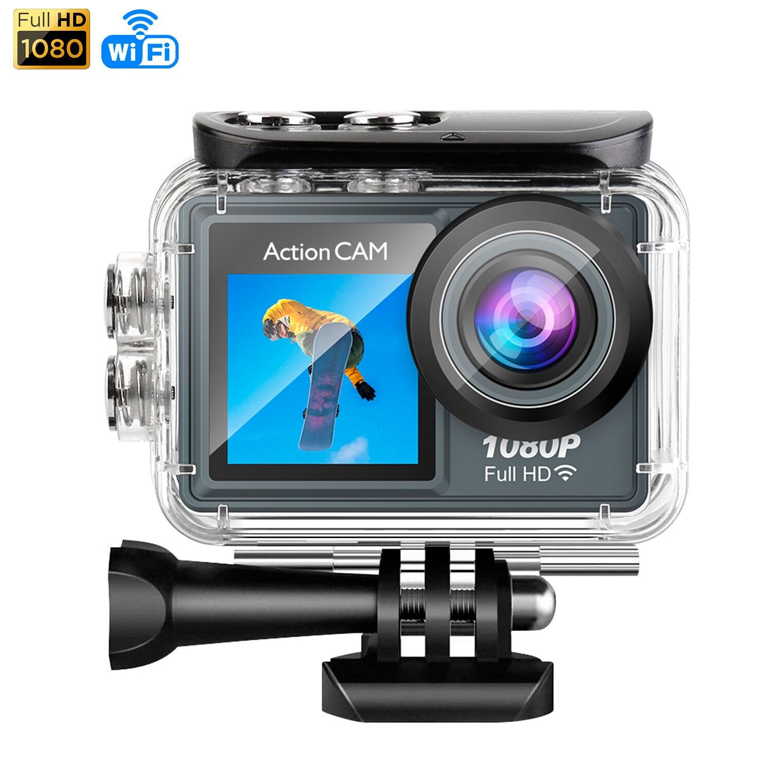 Telecamera sportiva AT-G40 1080FHD con 12 mpx, doppio schermo da 2" e 1.3" con una moltitudine di accessori sportivi e WIFI.Colore: grigio