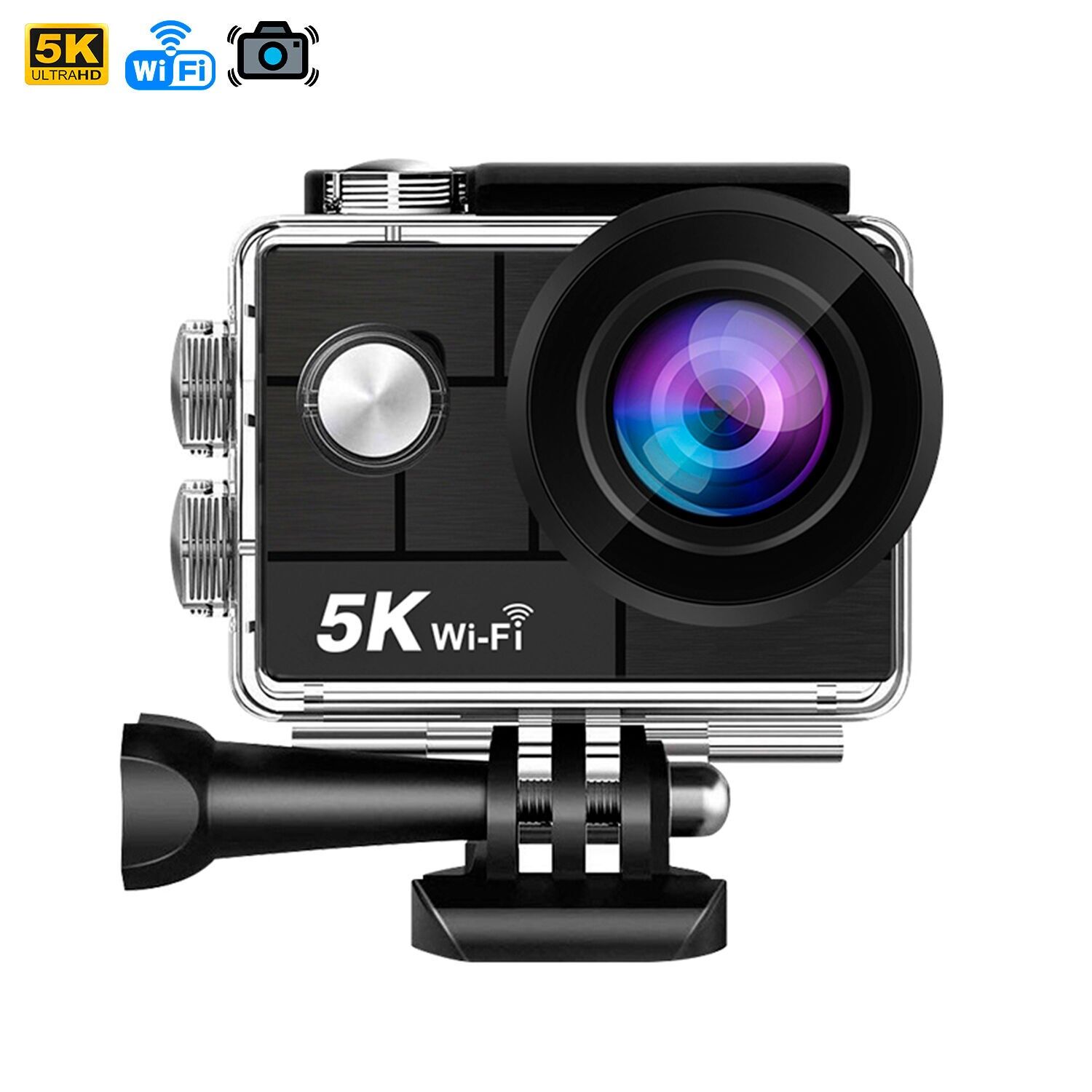 Telecamera sportiva AT-M44 R 5k 30fps con 47,5 mpx, schermo da 2", stabilizzatore d'immagine, una moltitudine di accessori e WIFI. Colore: Nero