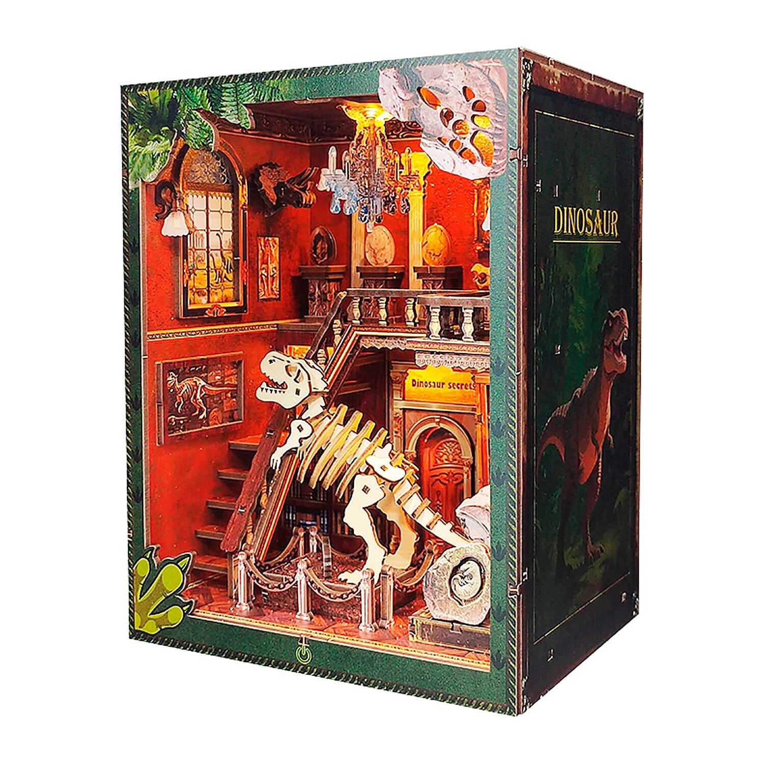 Studio sui dinosauri. Angolo lettura in legno, design 3D realistico con grande attenzione ai dettagli, copertina e luci LED. Con 153 pezzi. Colore:Multicolore