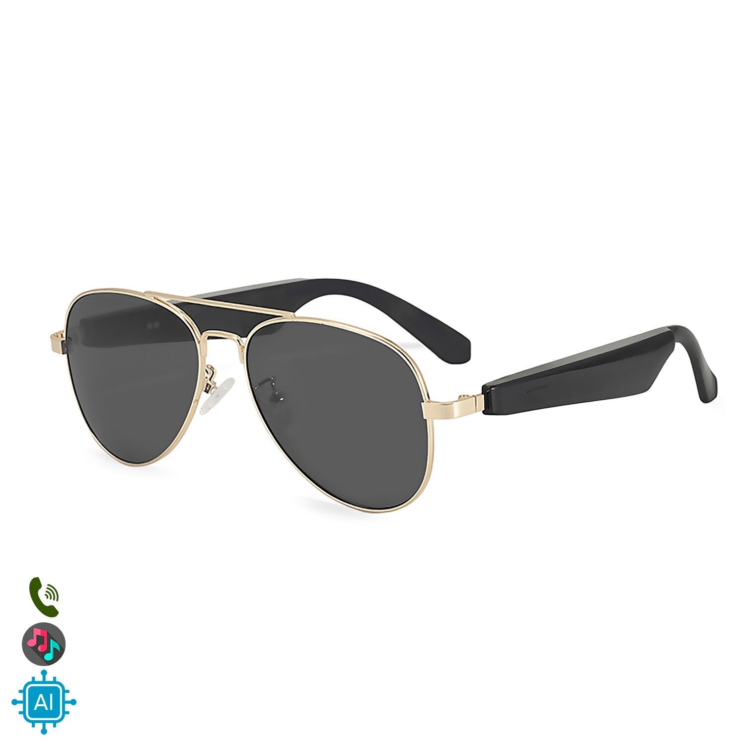 A01-3111 Occhiali intelligenti, controllo chiamate Bluetooth, assistente vocale, traduzione AI. Taglia XL.Colore: Nero/Oro