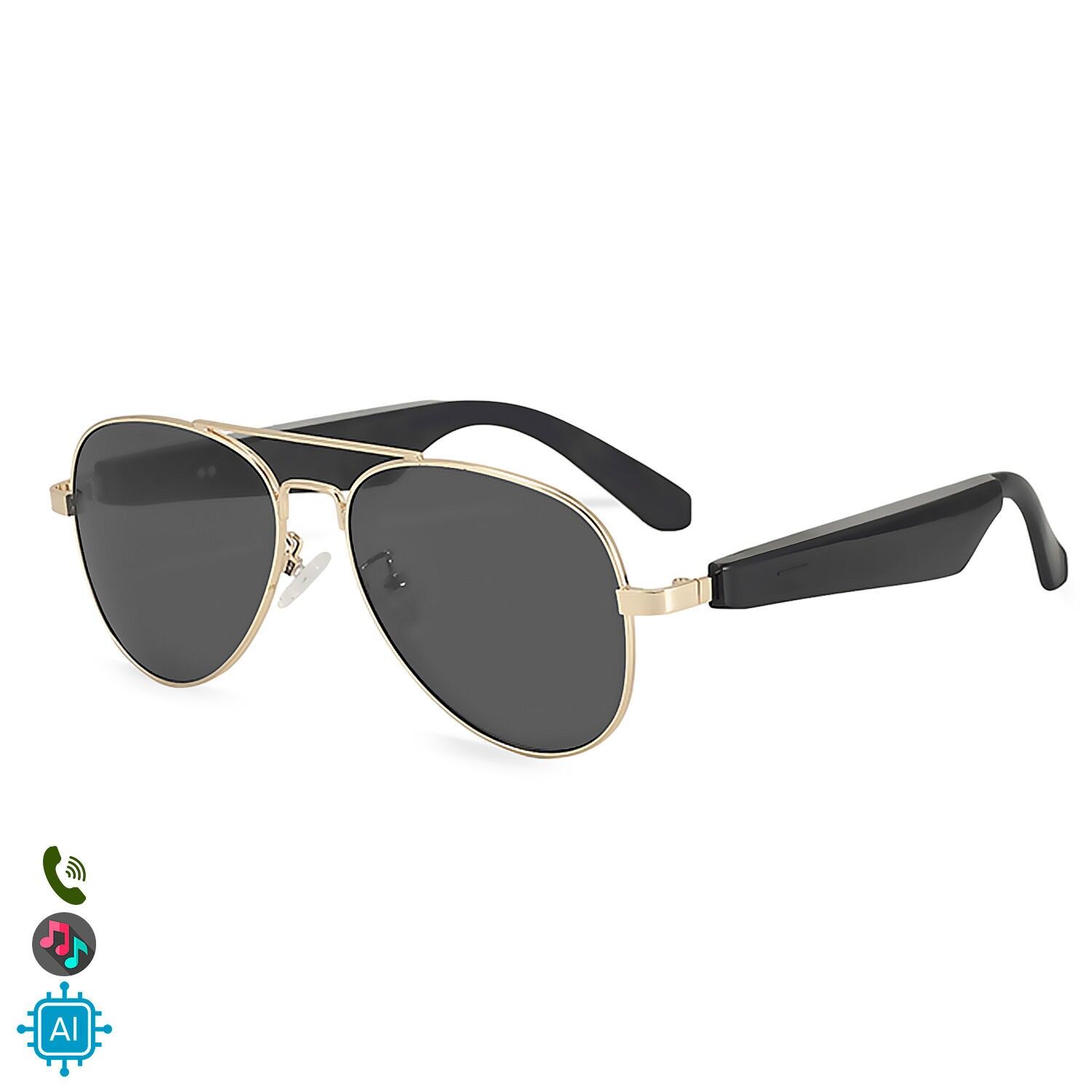 A01-3112 Occhiali intelligenti, controllo chiamate Bluetooth, assistente vocale, traduzione AI. Taglia L.Colore: Nero/Oro