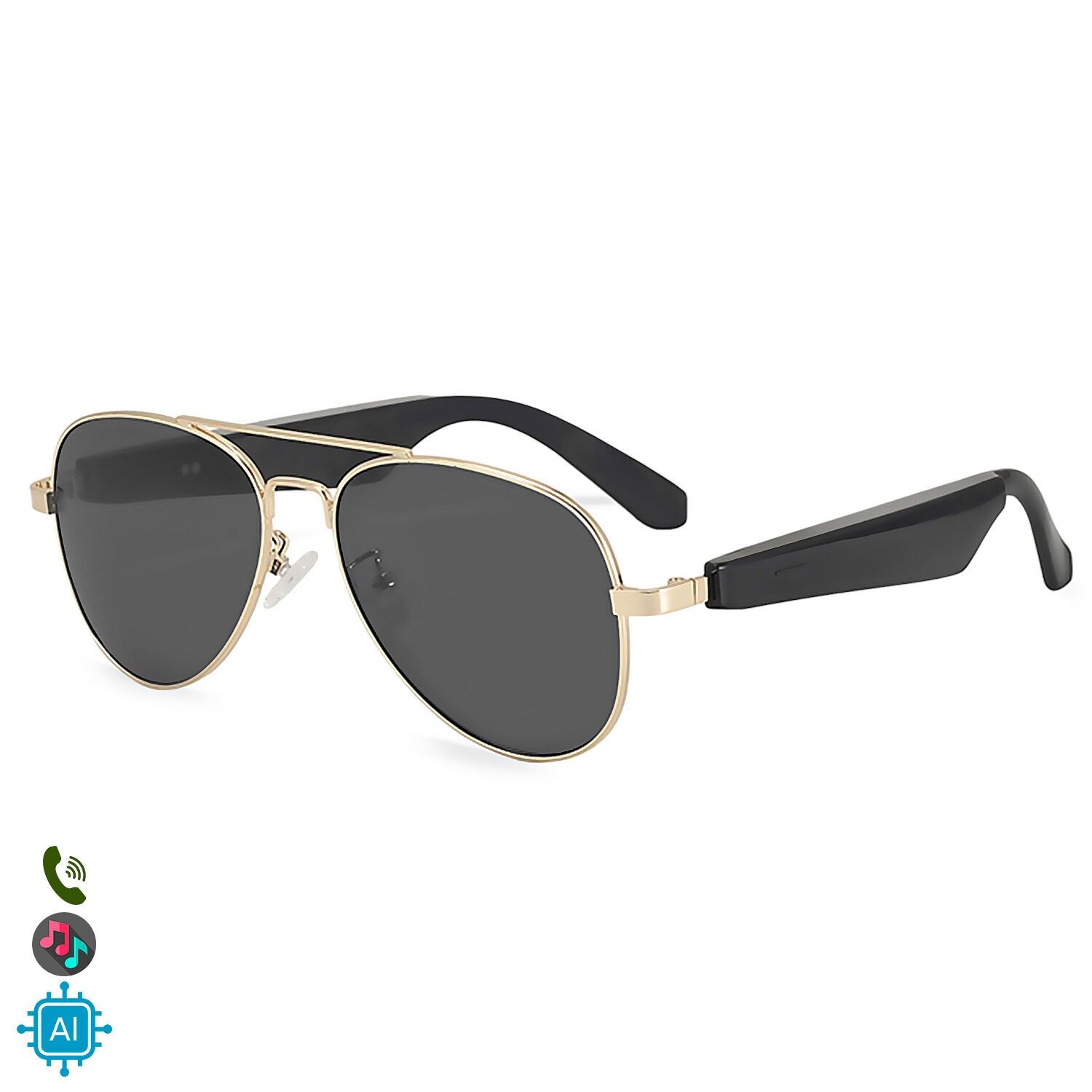 Occhiali intelligenti A01-3112S, controllo chiamate Bluetooth, assistente vocale, traduzione AI. Taglia S.Colore: Nero/Oro