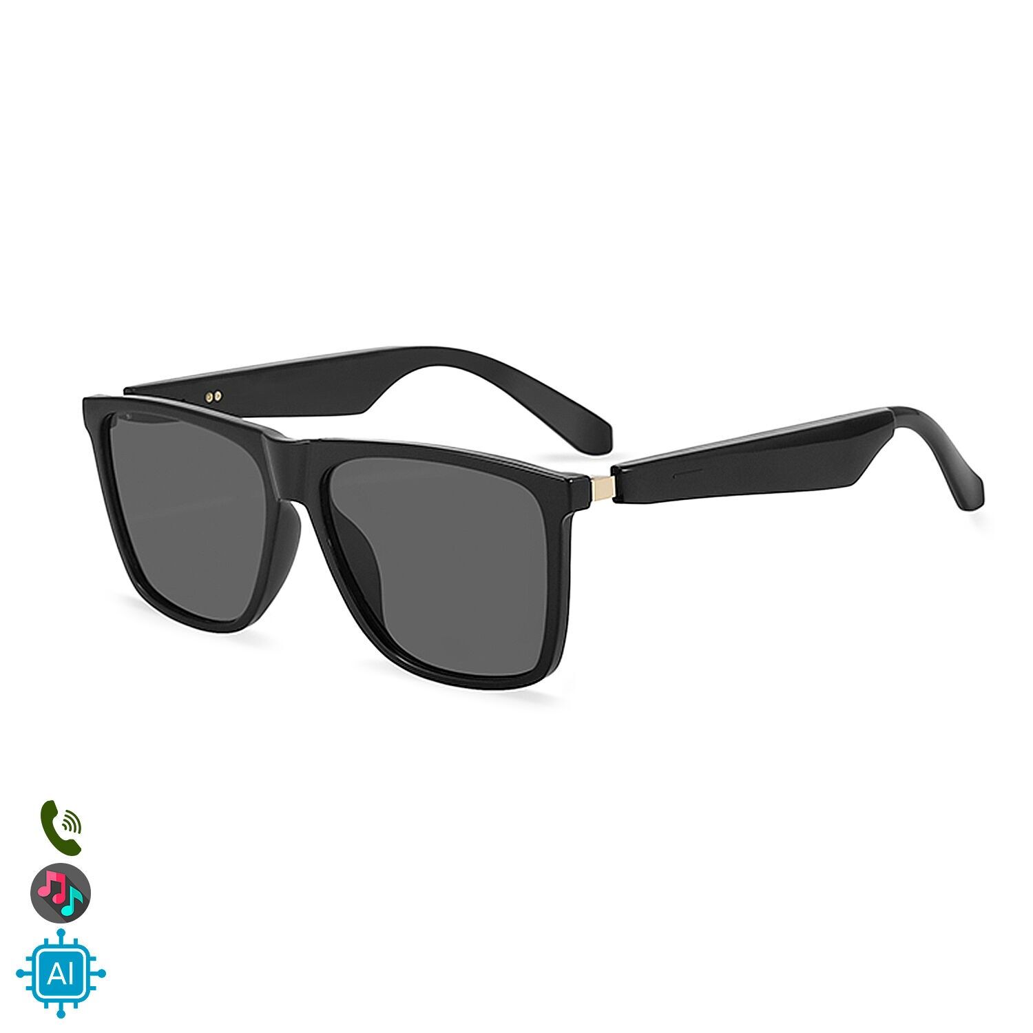 Occhiali intelligenti A02-315, controllo chiamate Bluetooth, assistente vocale, traduzione AI. Colore: Nero