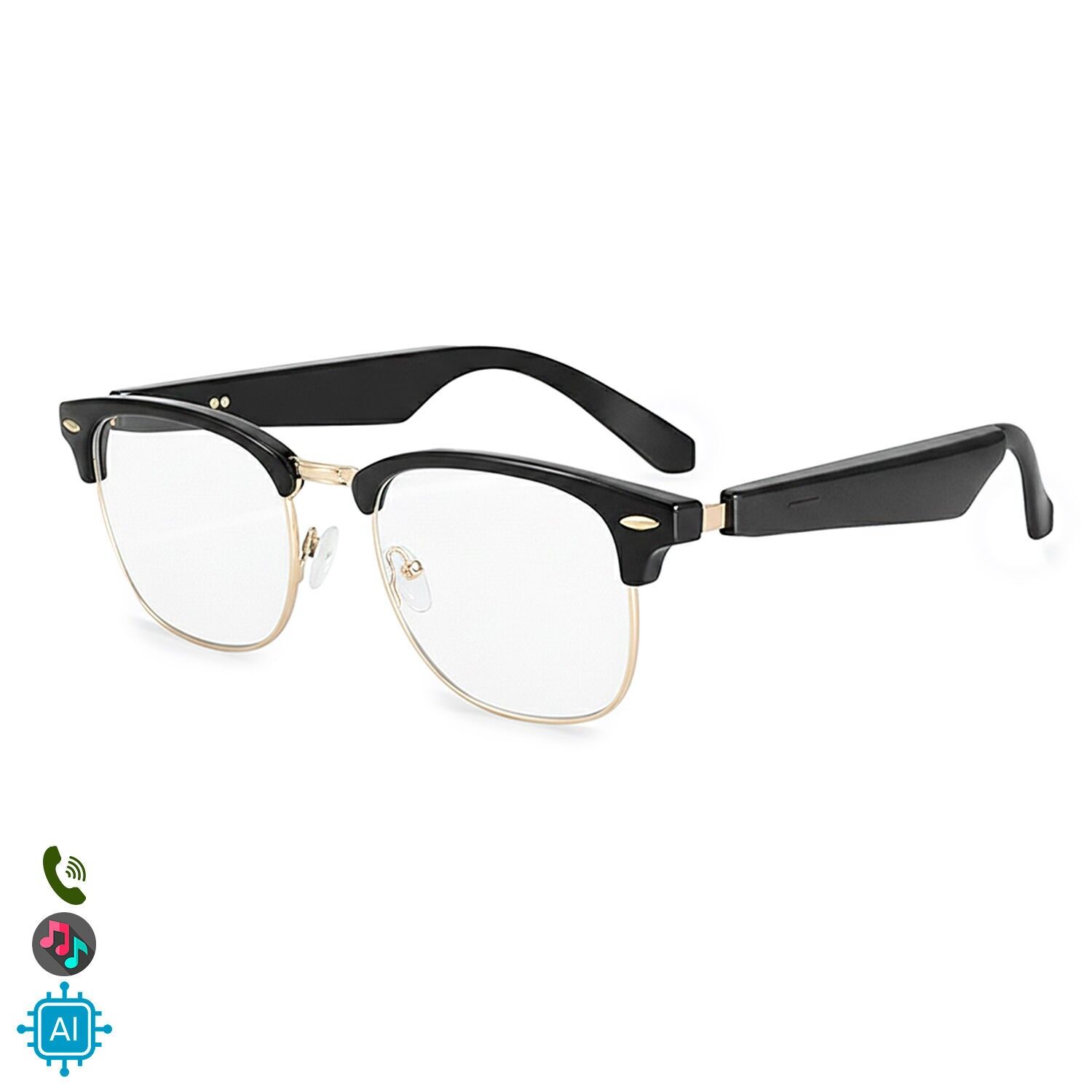 Occhiali intelligenti A03-316C2, lenti fotocromatiche, controllo chiamate Bluetooth, assistente vocale, traduzione AI.Colore: Nero/Oro