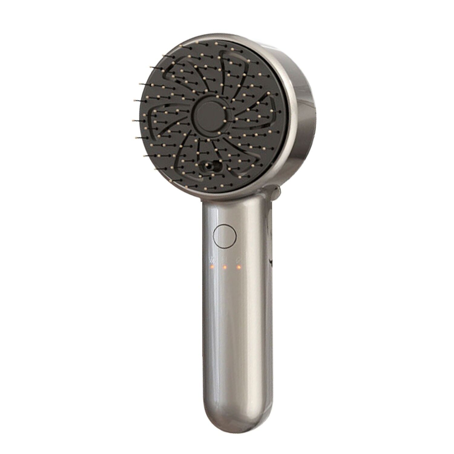 Pettine atomizzatore con massaggio a due velocità e base.Colore: argento