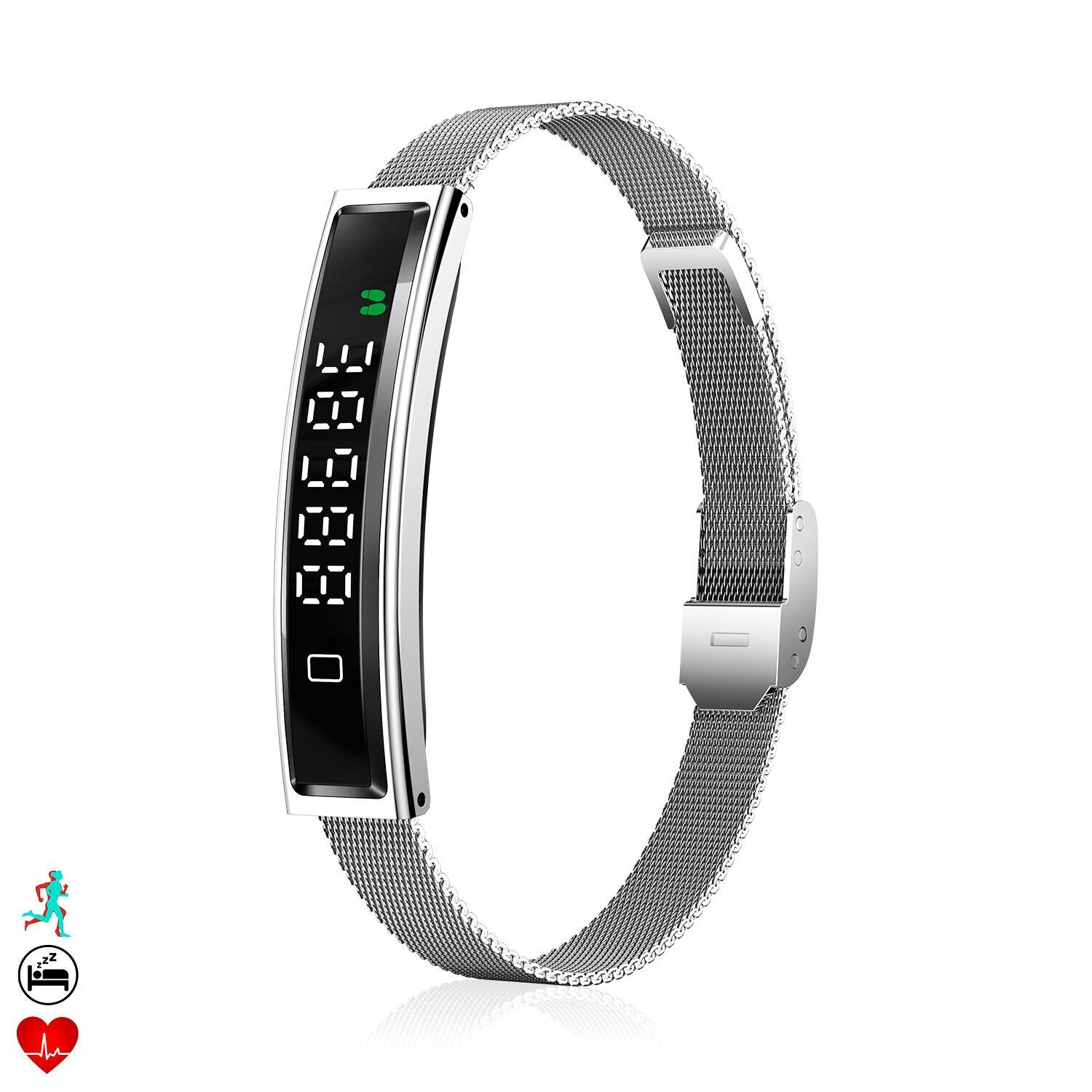 Smartband B3 avec moniteur de fréquence cardiaque intelligent, modes sommeil et sport 1 bracelet en métal et 1 bracelet en silicone.