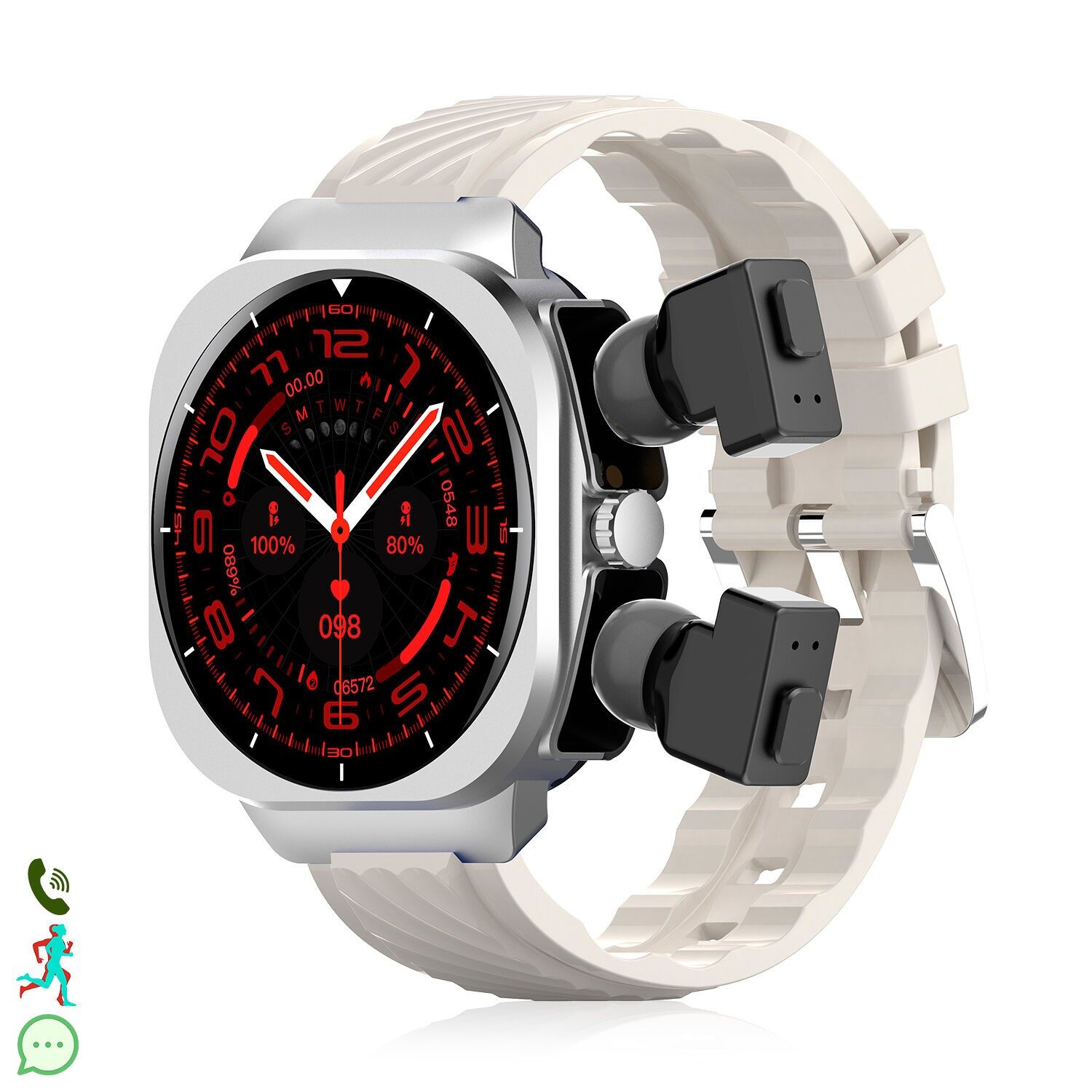 Montre intelligente AIMB-Z19. Avec thermomètre, modes sport, écouteurs Bluetooth intégrés et 2 bracelets en silicone.