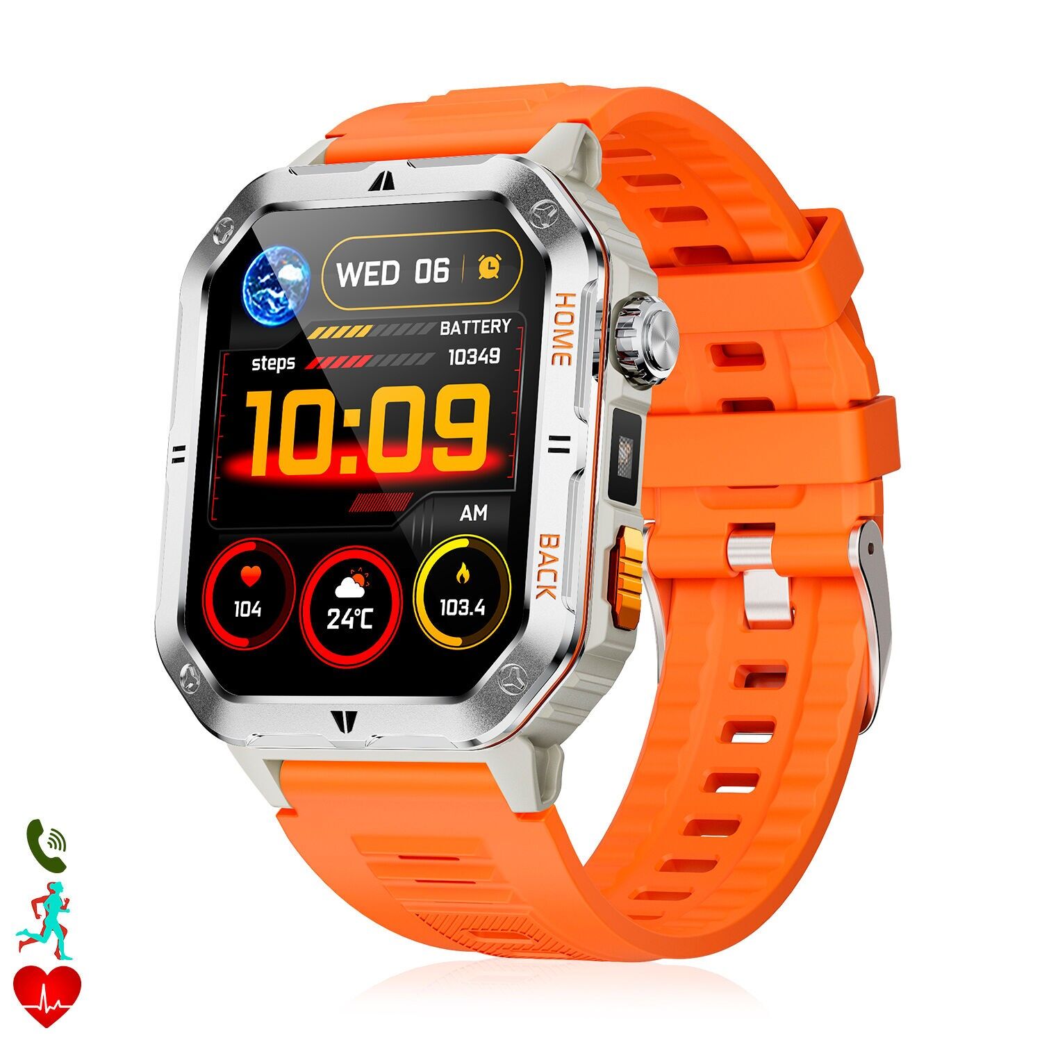 Montre intelligente MT62 avec couronne multifonction intelligente, plus de 100 modes sportifs. Batterie longue durée de 1000 mAh et lampe de poche.