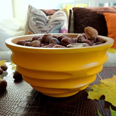 Wooden bowl - fruit bowl - salad bowl - model Twist - yellow - M (Øxh) 20cm x 10cm