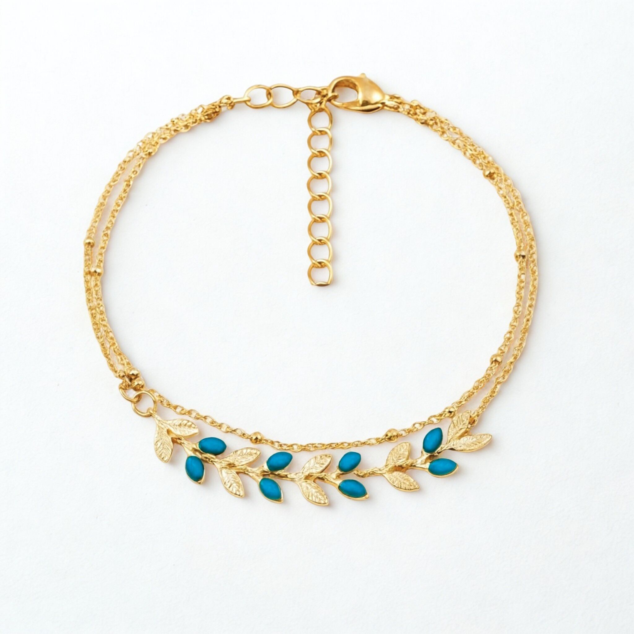 Pulsera de doble hilera con estampado de hojas de oro