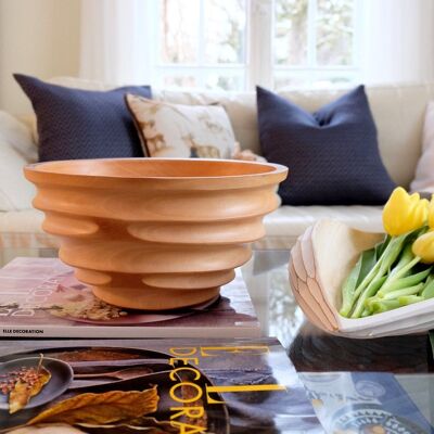 Wooden bowl - fruit bowl - salad bowl - model Twist - natural- L (Øxh) 25cm x 13cm