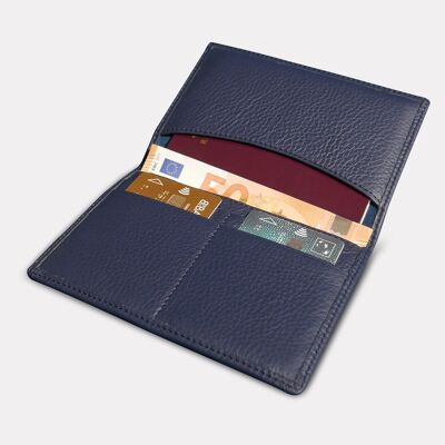 Porta pasaporte billetera de cuero azul