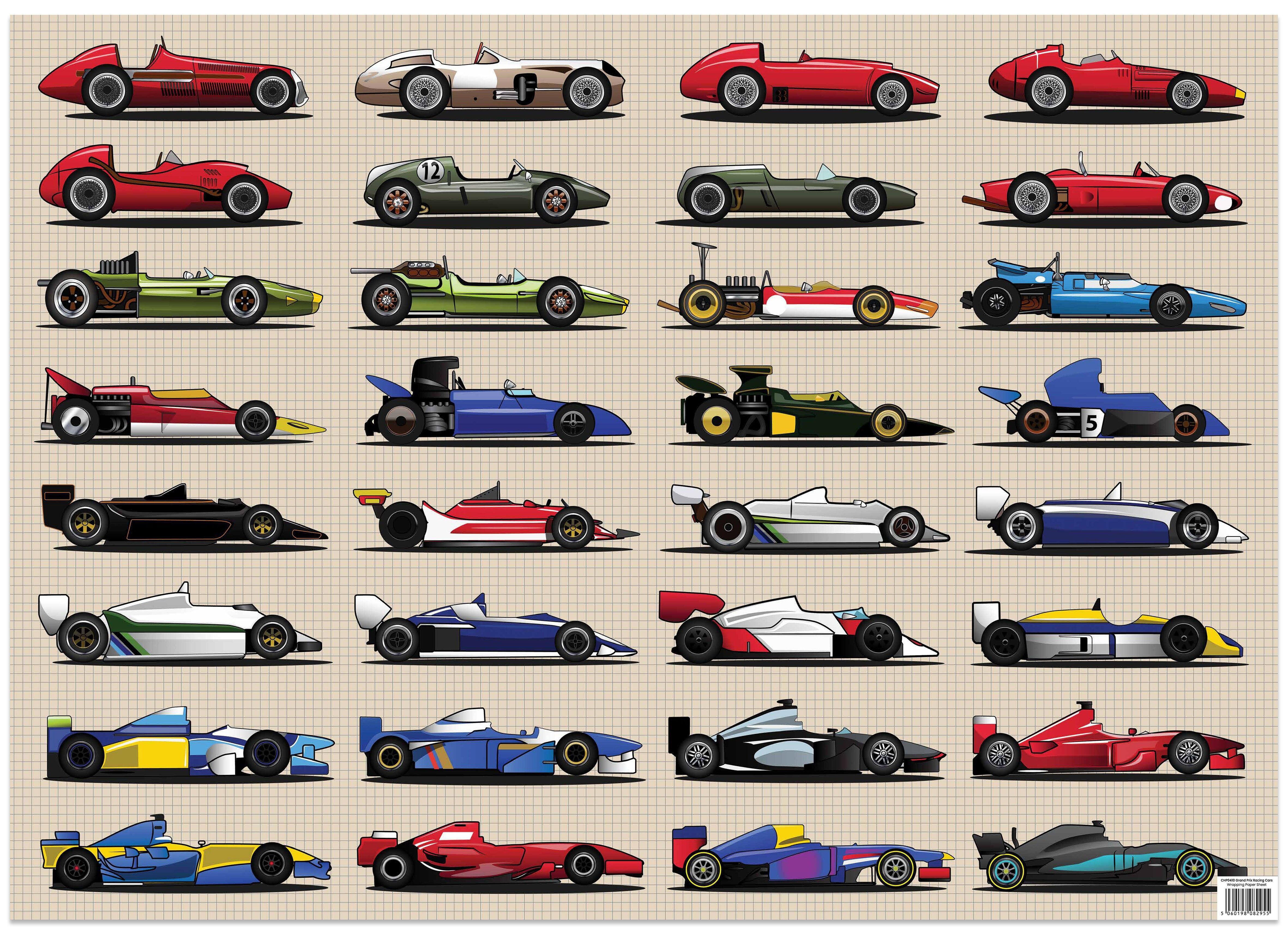 Geschenkpapier „Grand Prix Racing Cars“, 100 g/m², 25 Blatt