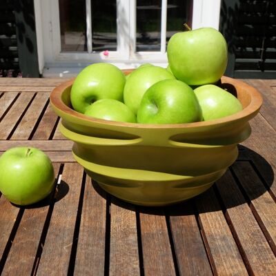 Wooden bowl - fruit bowl - salad bowl - model Twist - avocado green - L (Øxh) 25cm x 13cm