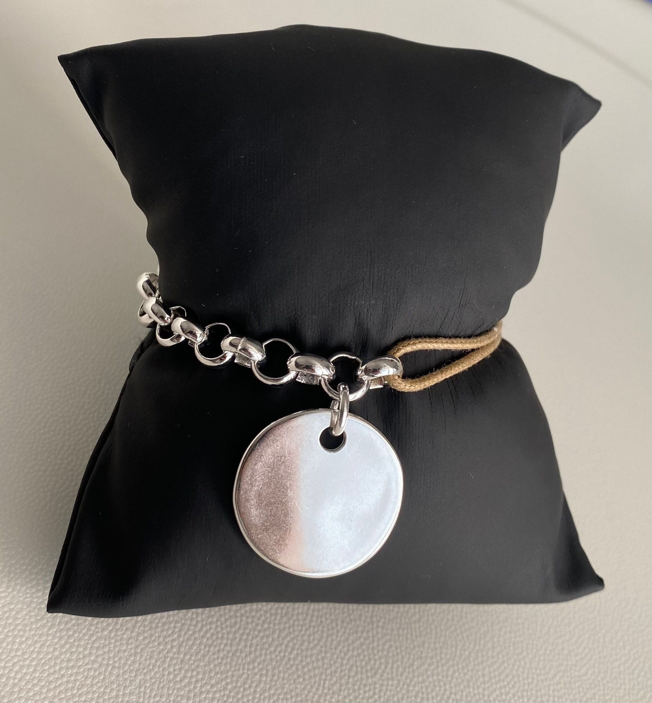 Pulsera de medalla grande - cadena y cordón