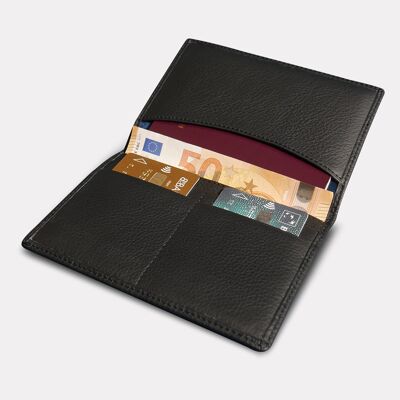 Black leather wallet passport holder