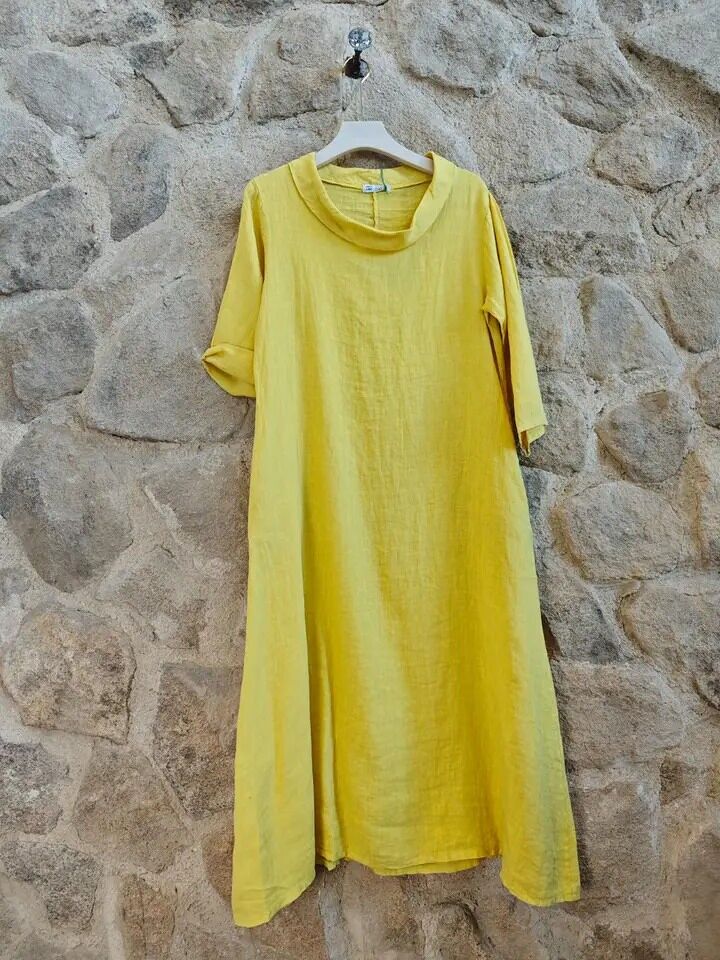 RIF 25812 ABITO LUNGO CON SCOLLO A BARCHETTA 100% LINO