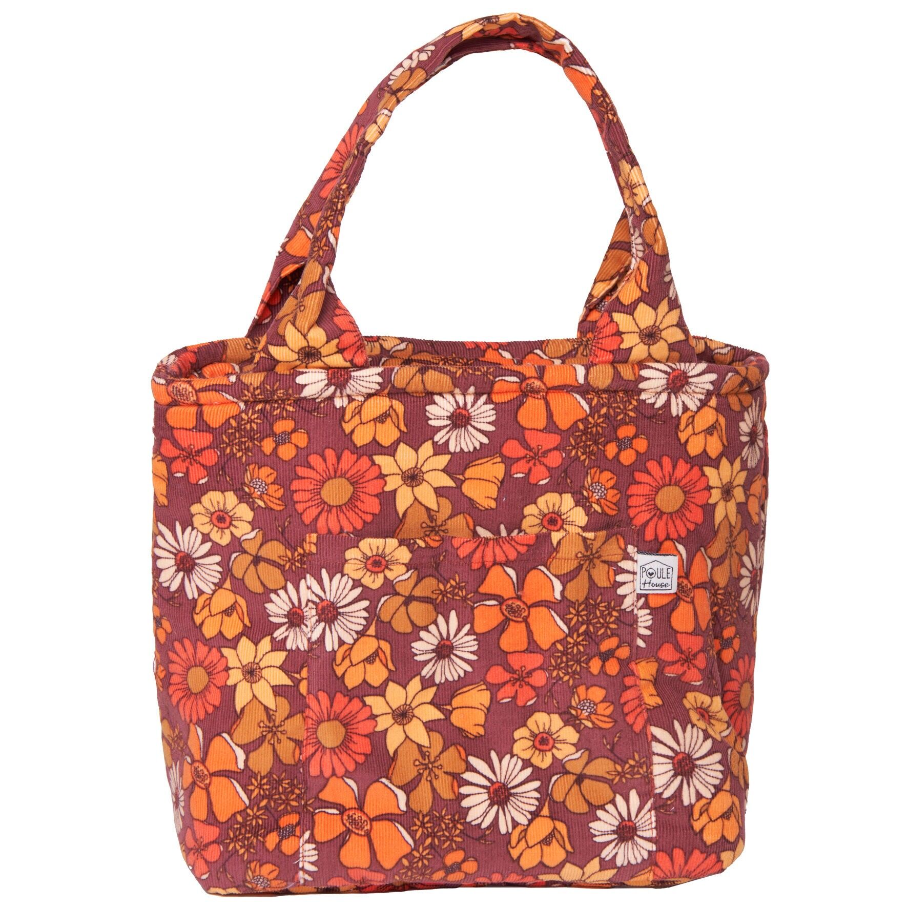 Insulated lunch bag - vintage rust flower velvet