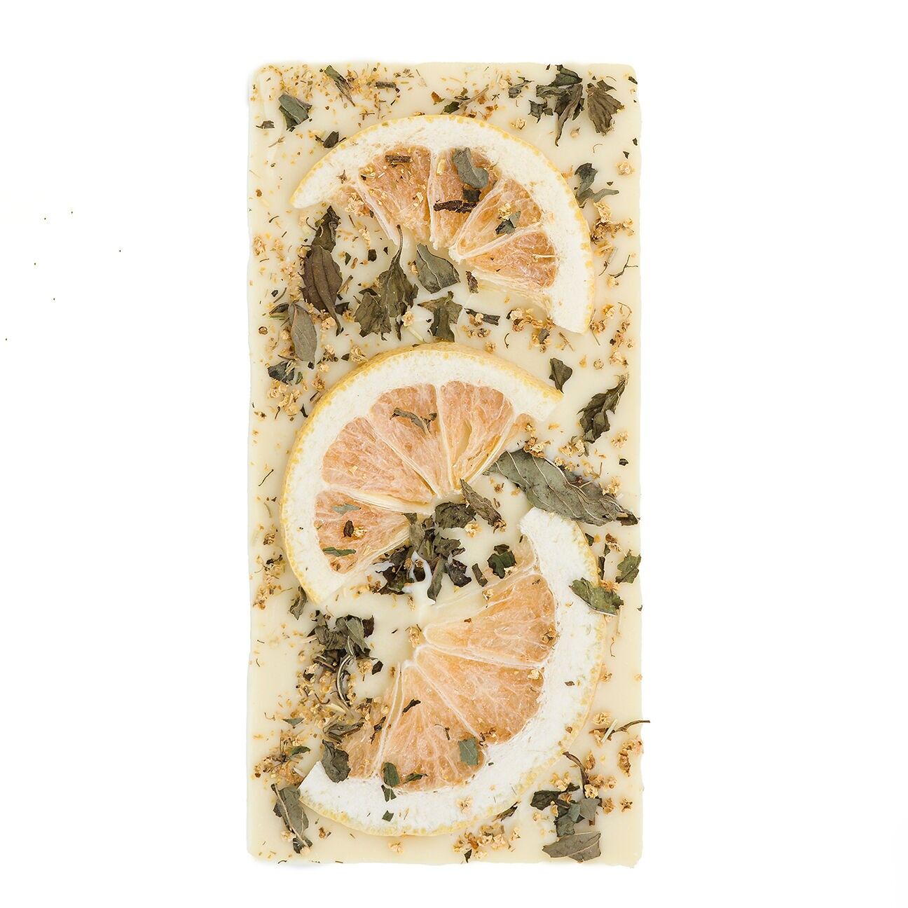 Tavoletta di cioccolato bianco al limone, sambuco e menta - tavoletta di cioccolato bianco artigianale con limone, sambuco e menta