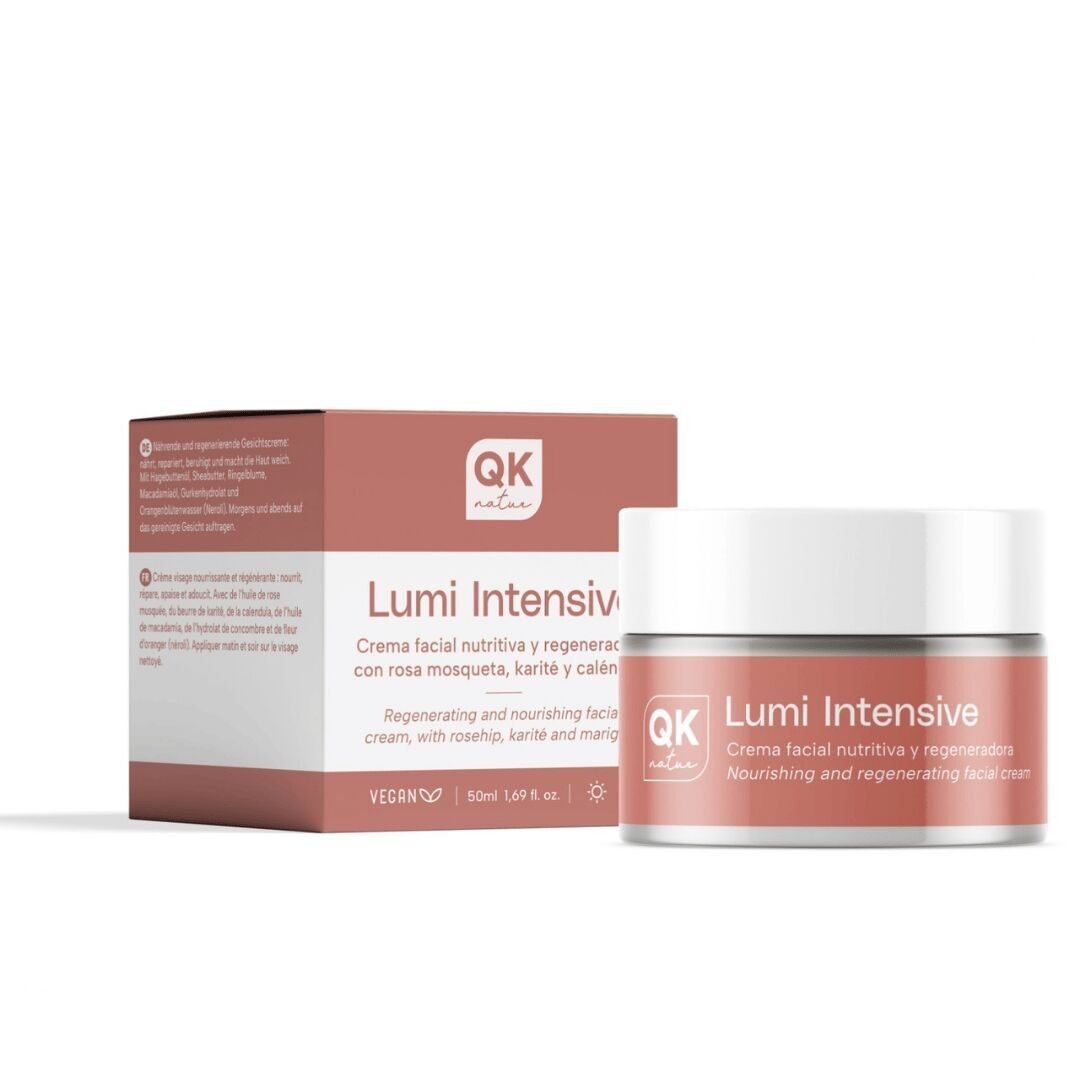 QKnatur - Lumi Intensive - Nourishing and Regenerating Facial Cream - With Rosehip, Shea Butter, Calendula and Cucumber Hydrolate - For Dry and Sensitive Skin - Natural and Vegan - 50 ml