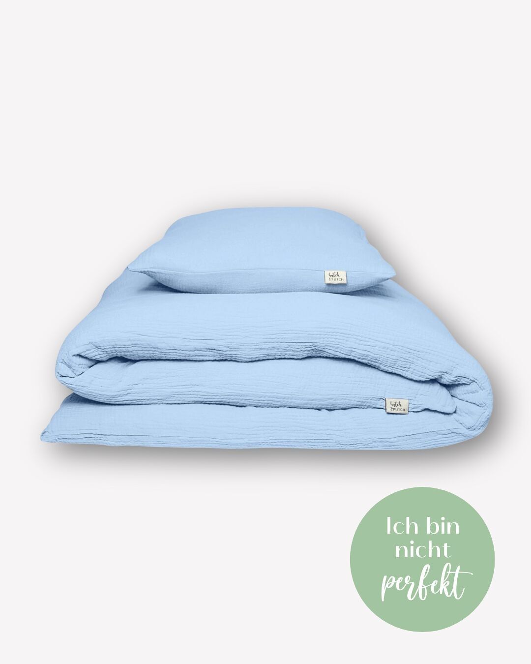 Musselin-Bettwäsche • Hellblau • 155x220 cm • Kissen 80x40 cm • Liebe auf den 2. Blick