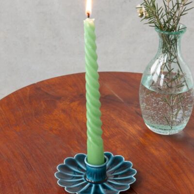 Portacandele a forma di fiore in smalto blu