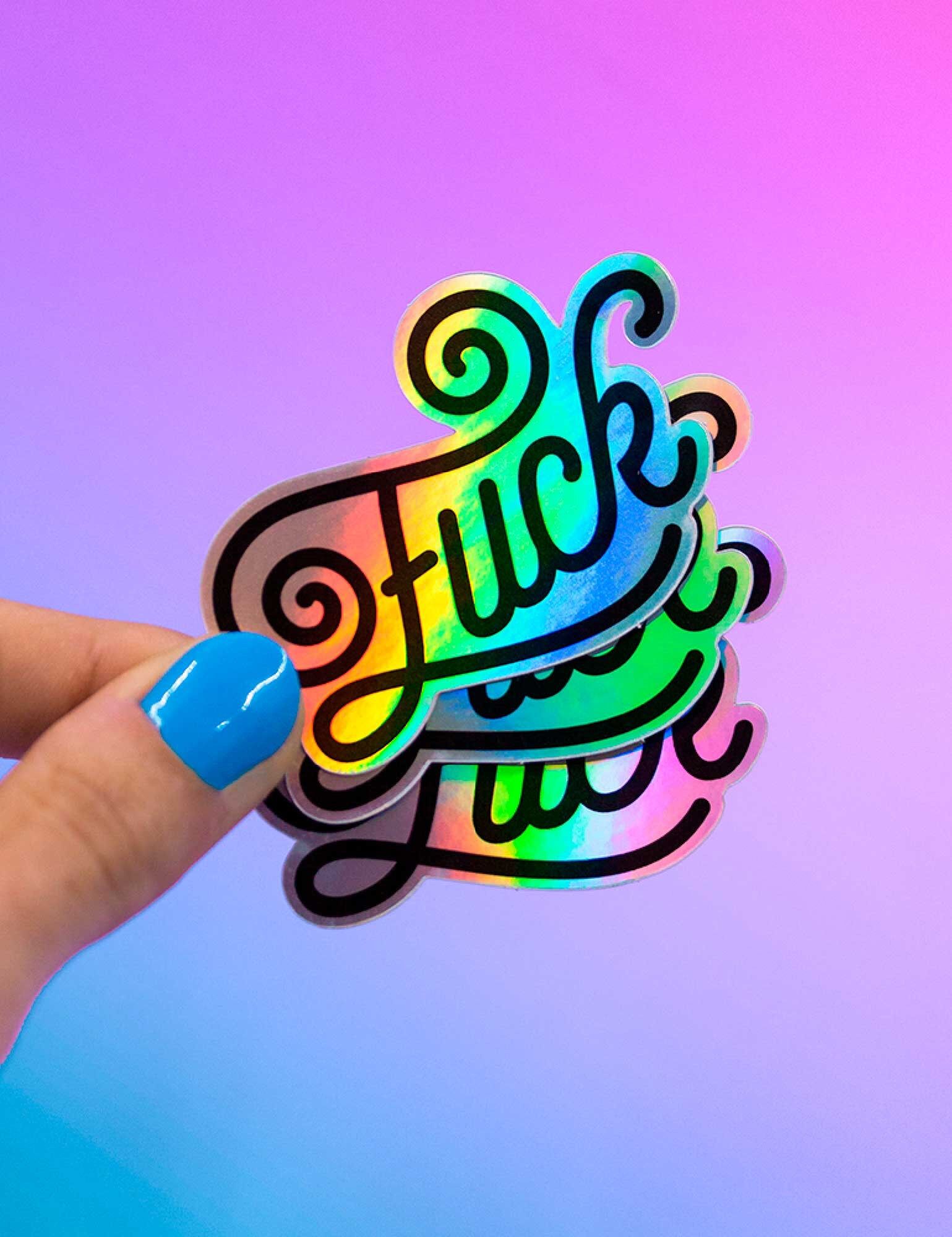 Holographic Fuck Sticker | Rainbow Sticker | Funny Sarcastic Insult Sticker | Sticker for Computer, Notebook, Planner, Phone, Bottle | Humorous Gift