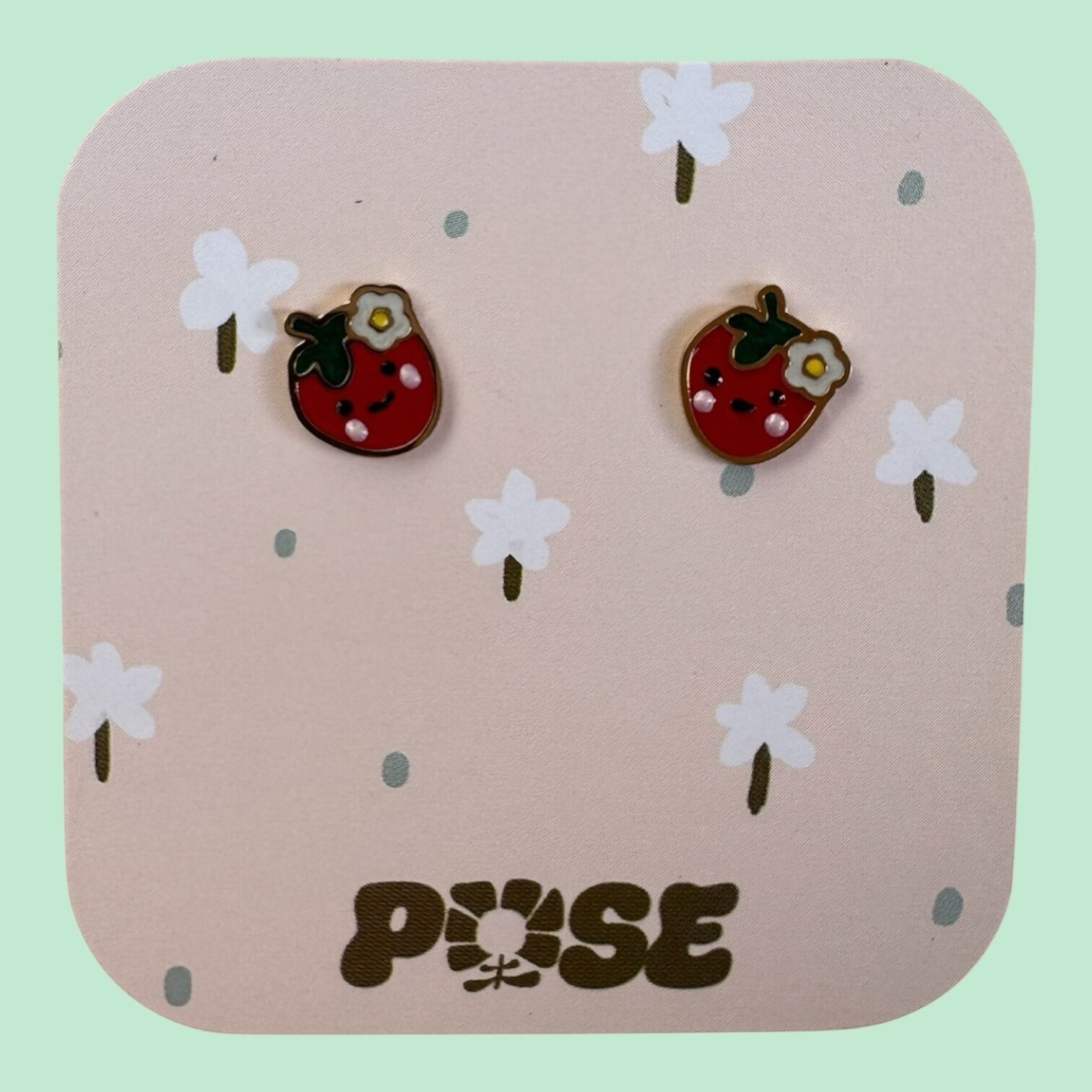 Orecchini a bottone con fiori di fragola